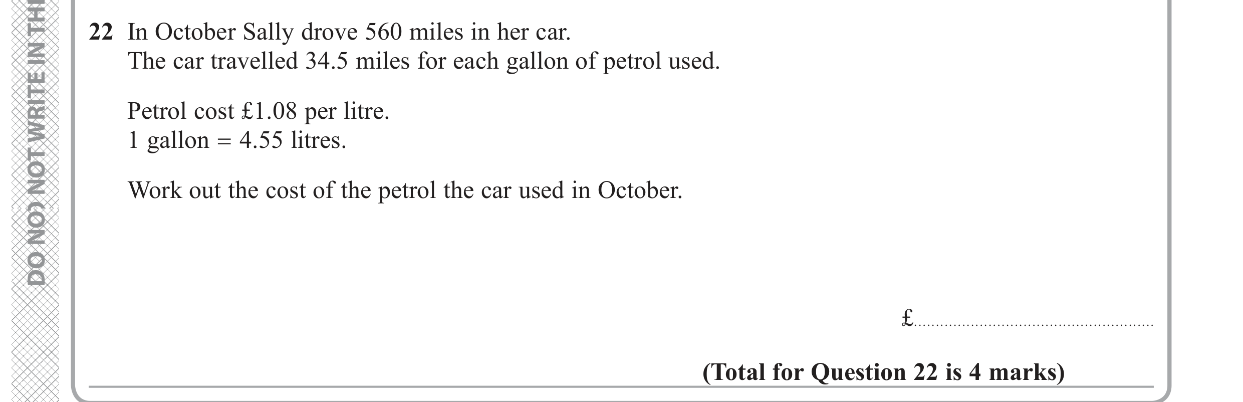 Question 22 — Unit Conversions — Edexcel GCSE June 2019