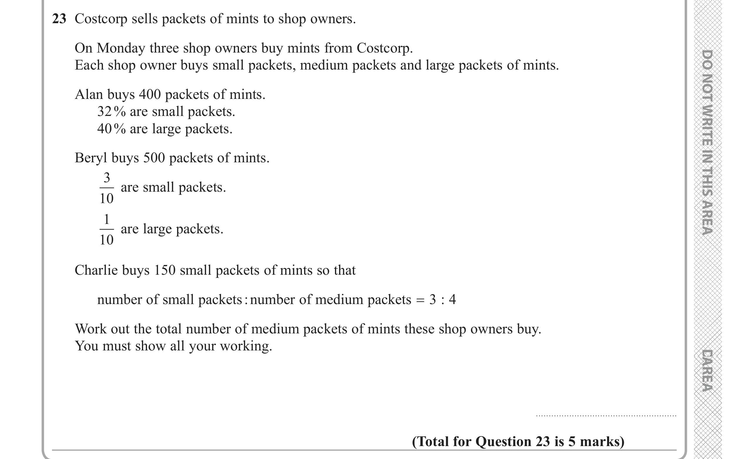 Question 23 — Percentages, Fractions, Ratios — Edexcel GCSE June 2019