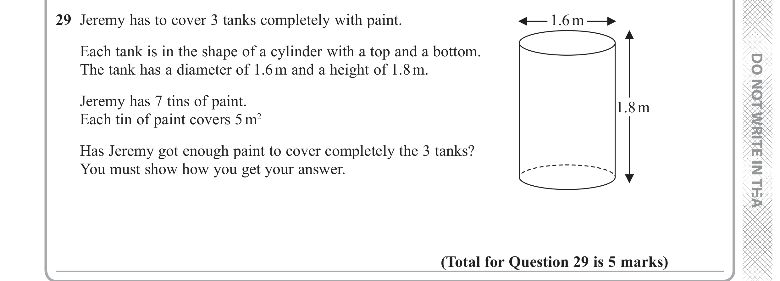 Question 29 — 3D Shapes and Volume, Surface Area — Edexcel GCSE June 2019