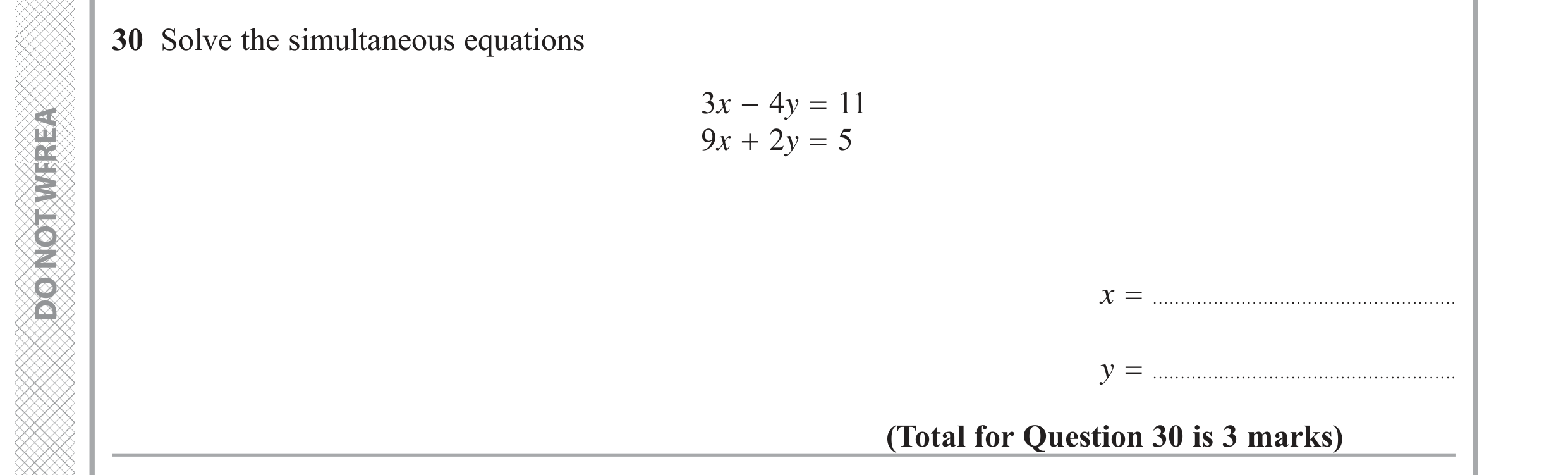 Question 30 — Simultaneous Equations — Edexcel GCSE June 2019