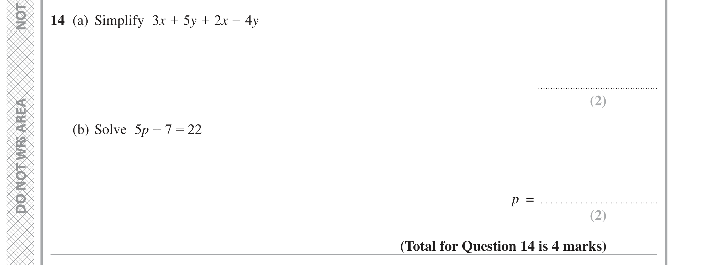 Question 14 — Factorise/Expand/Simplify — Edexcel GCSE June 2020