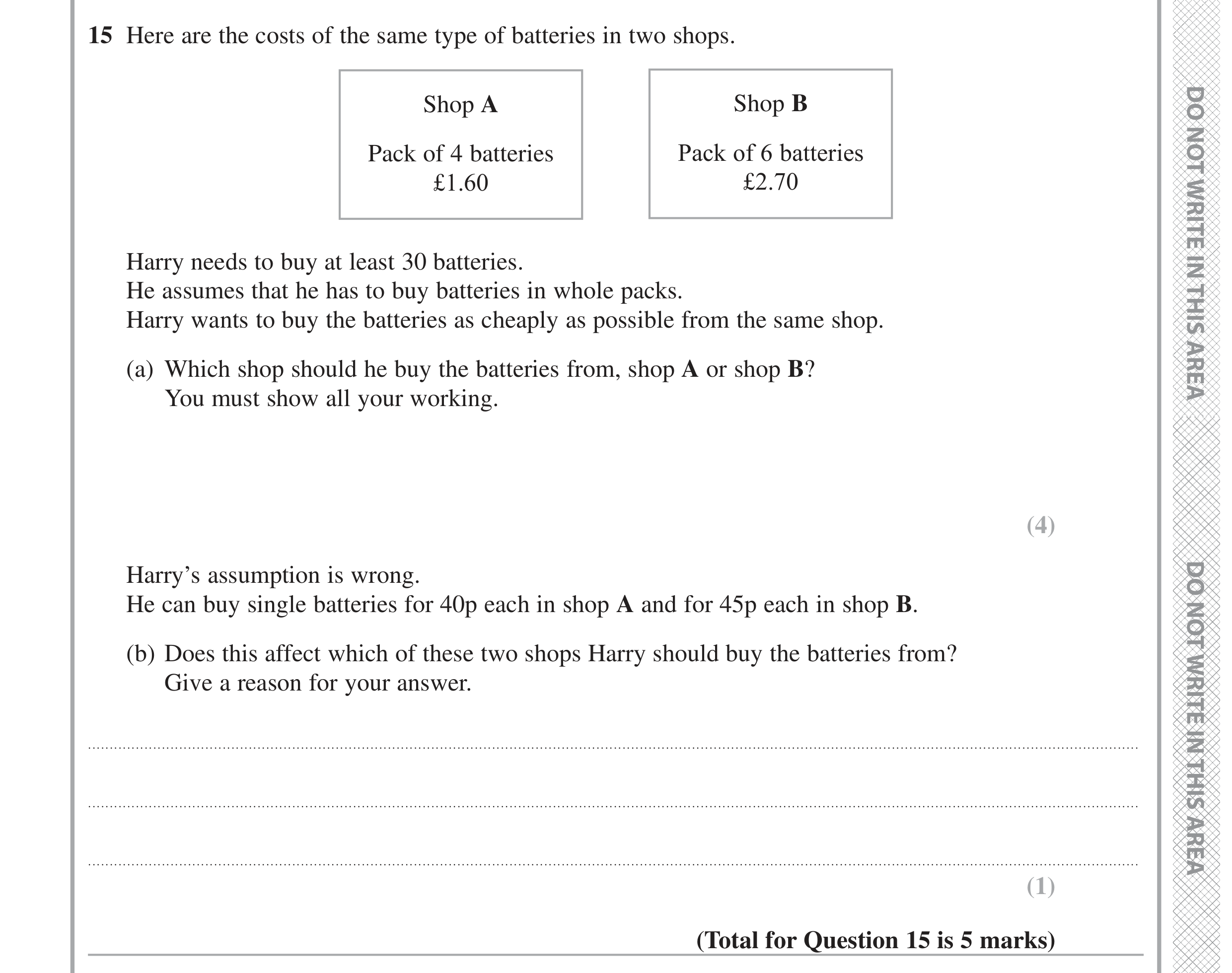 Question 15 — Money Problems — Edexcel GCSE June 2020
