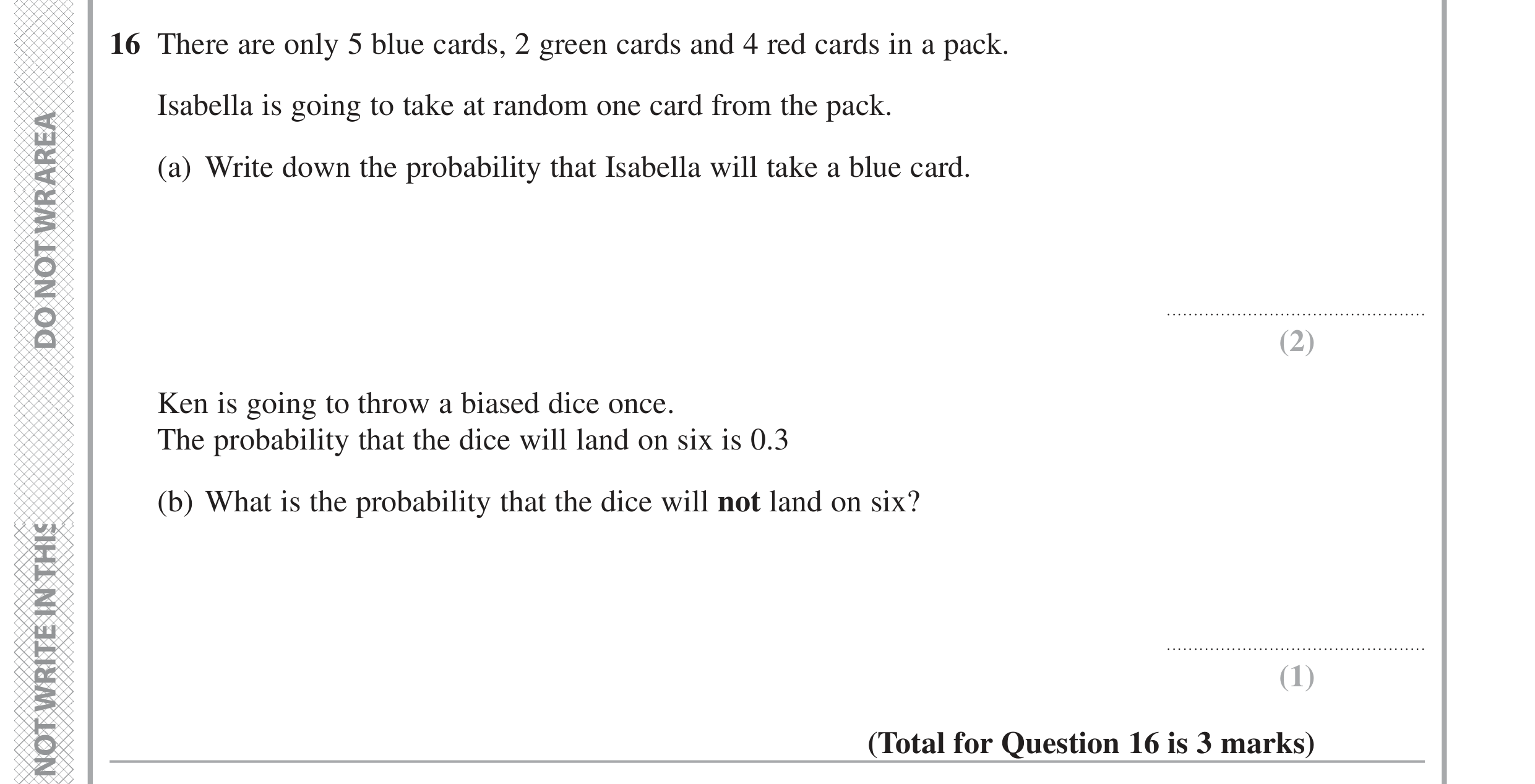 Question 16 — Probability — Edexcel GCSE June 2020