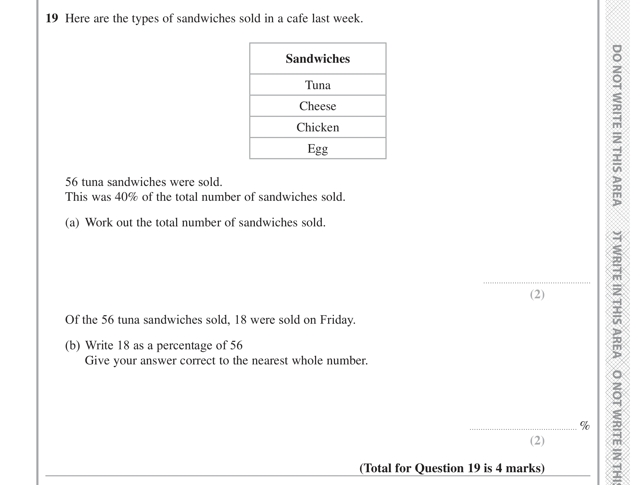 Question 19 — Percentages — Edexcel GCSE June 2020