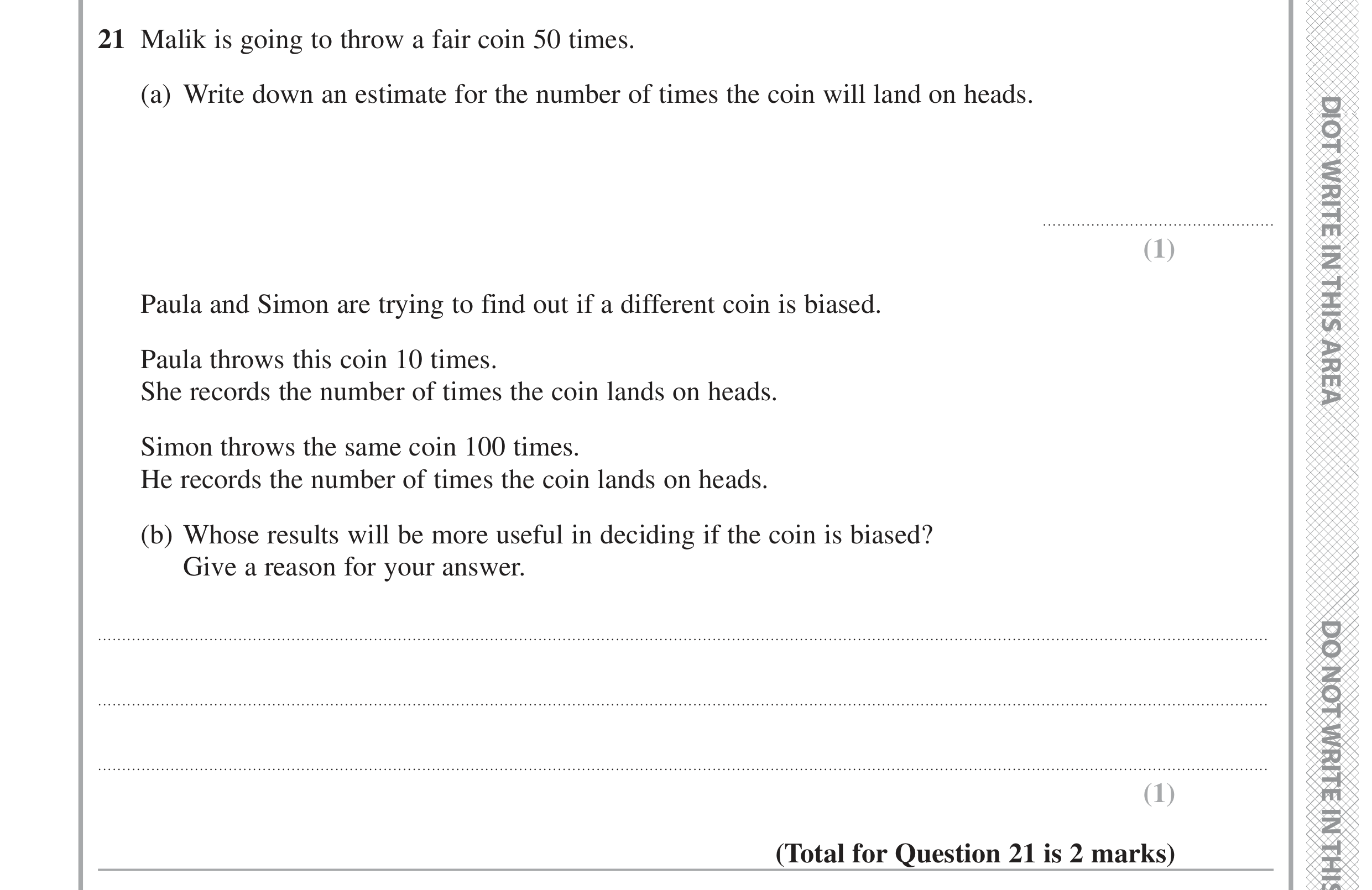 Question 21 — Probability — Edexcel GCSE June 2020