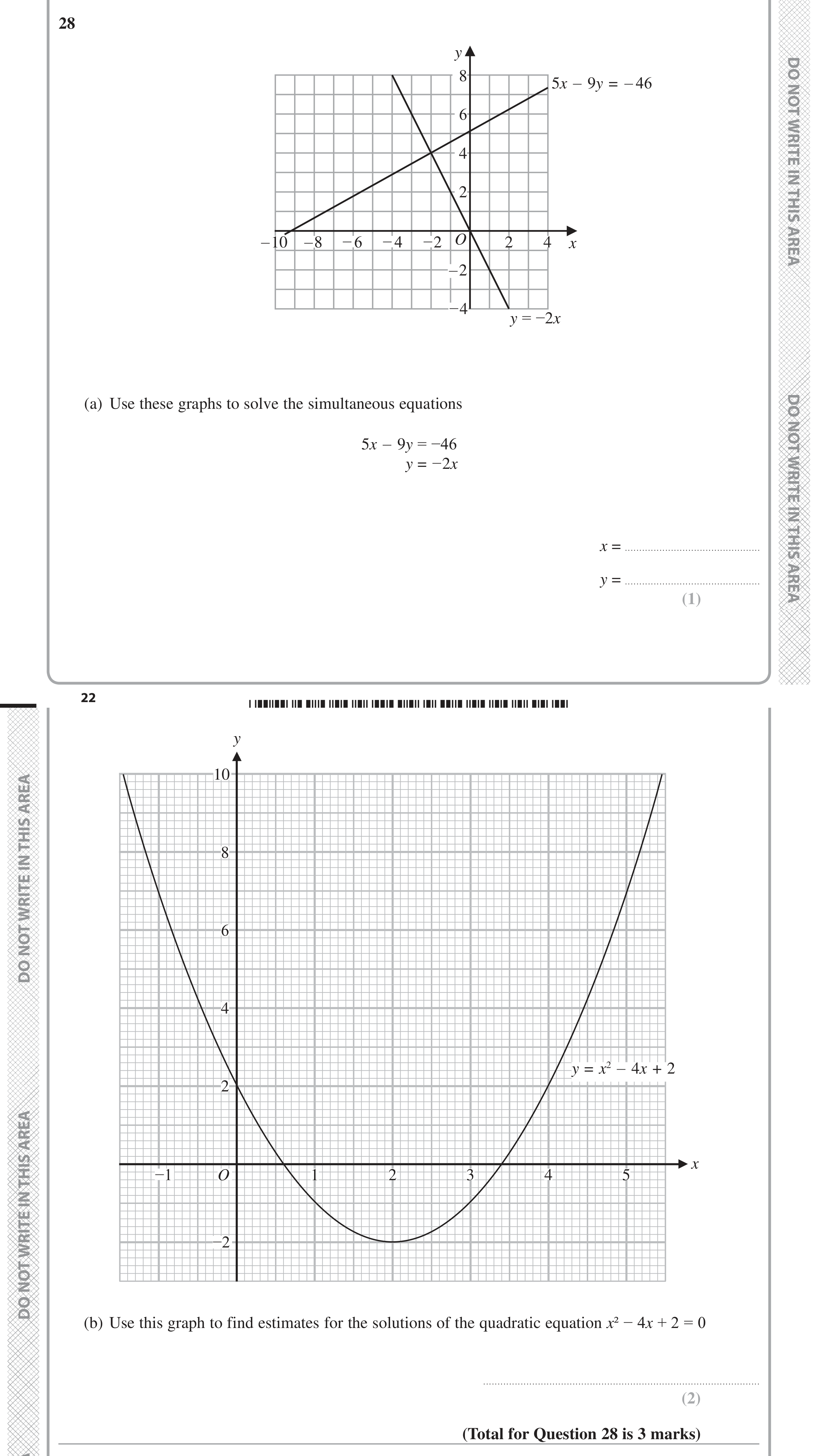 Question 28 — Simultaneous Equations, Graphs — Edexcel GCSE June 2020