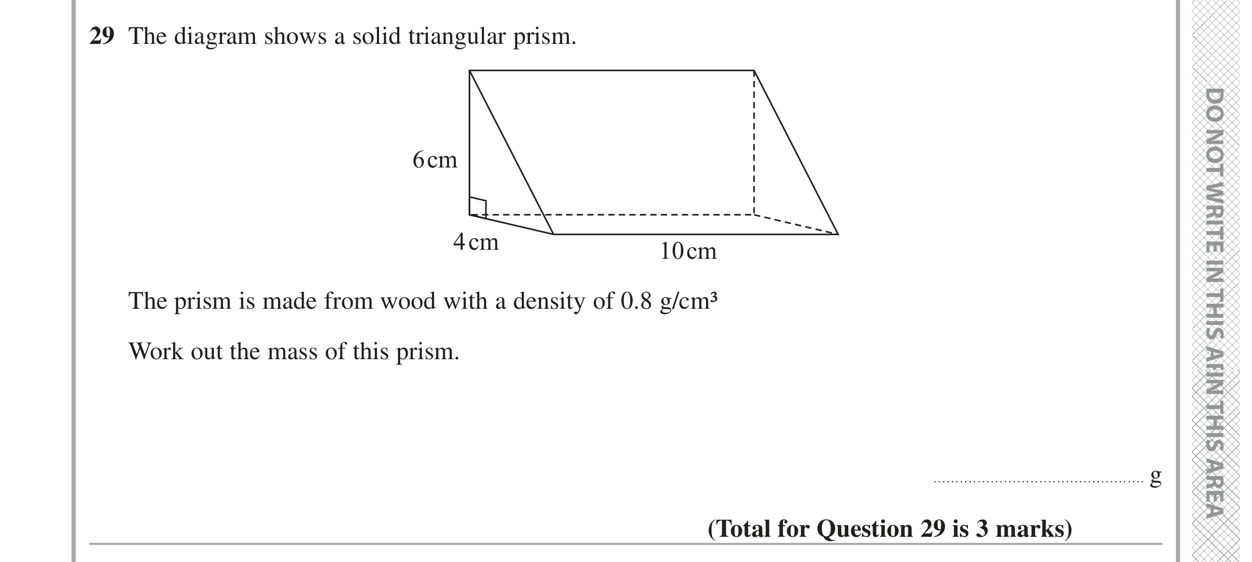 Question 29 — 3D Shapes and Volume, Speed/Distance/Time/Density/Pressure — Edexcel GCSE June 2020