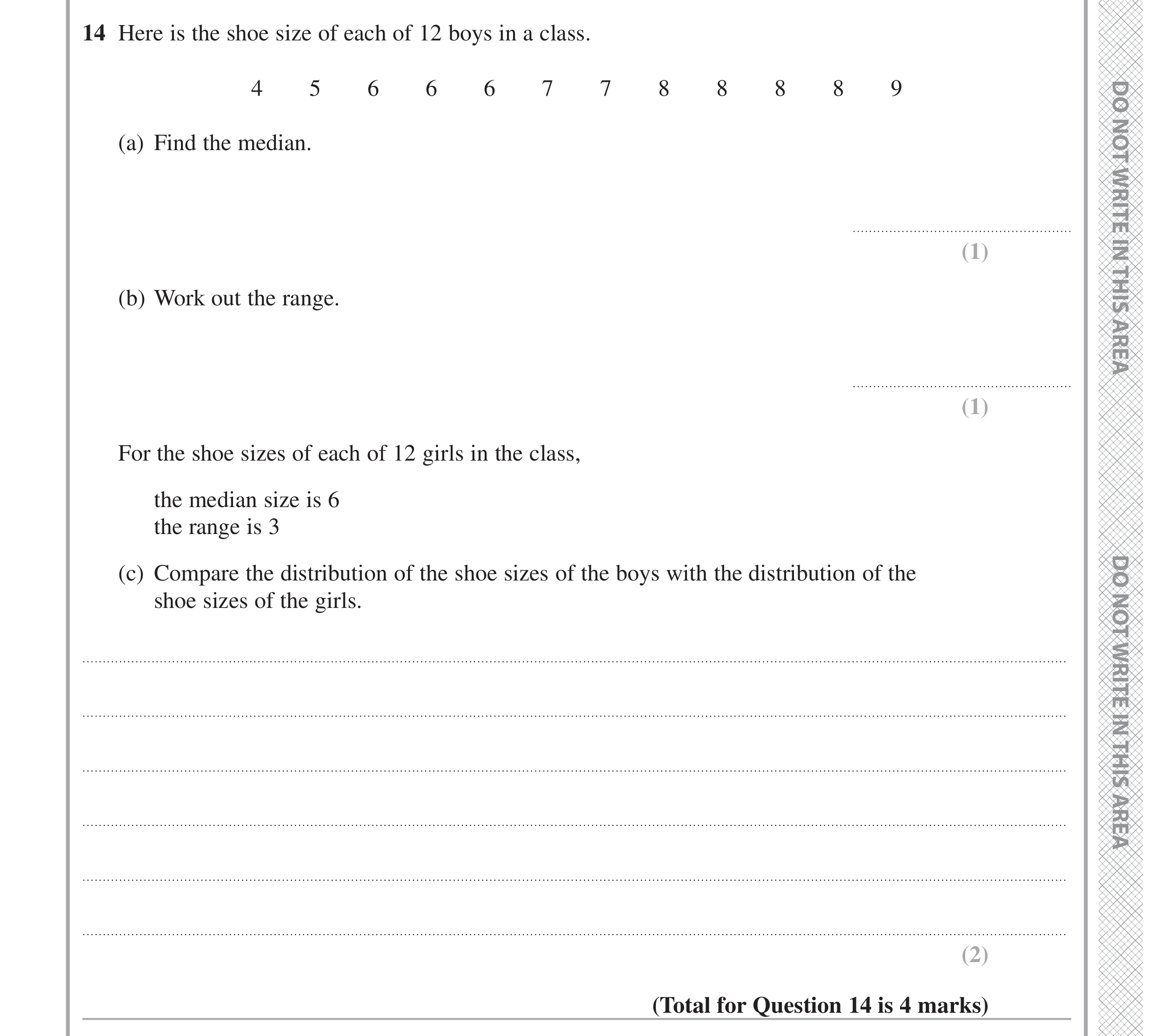 Question 14 — Mean/Median/Mode/Range — Edexcel GCSE June 2022