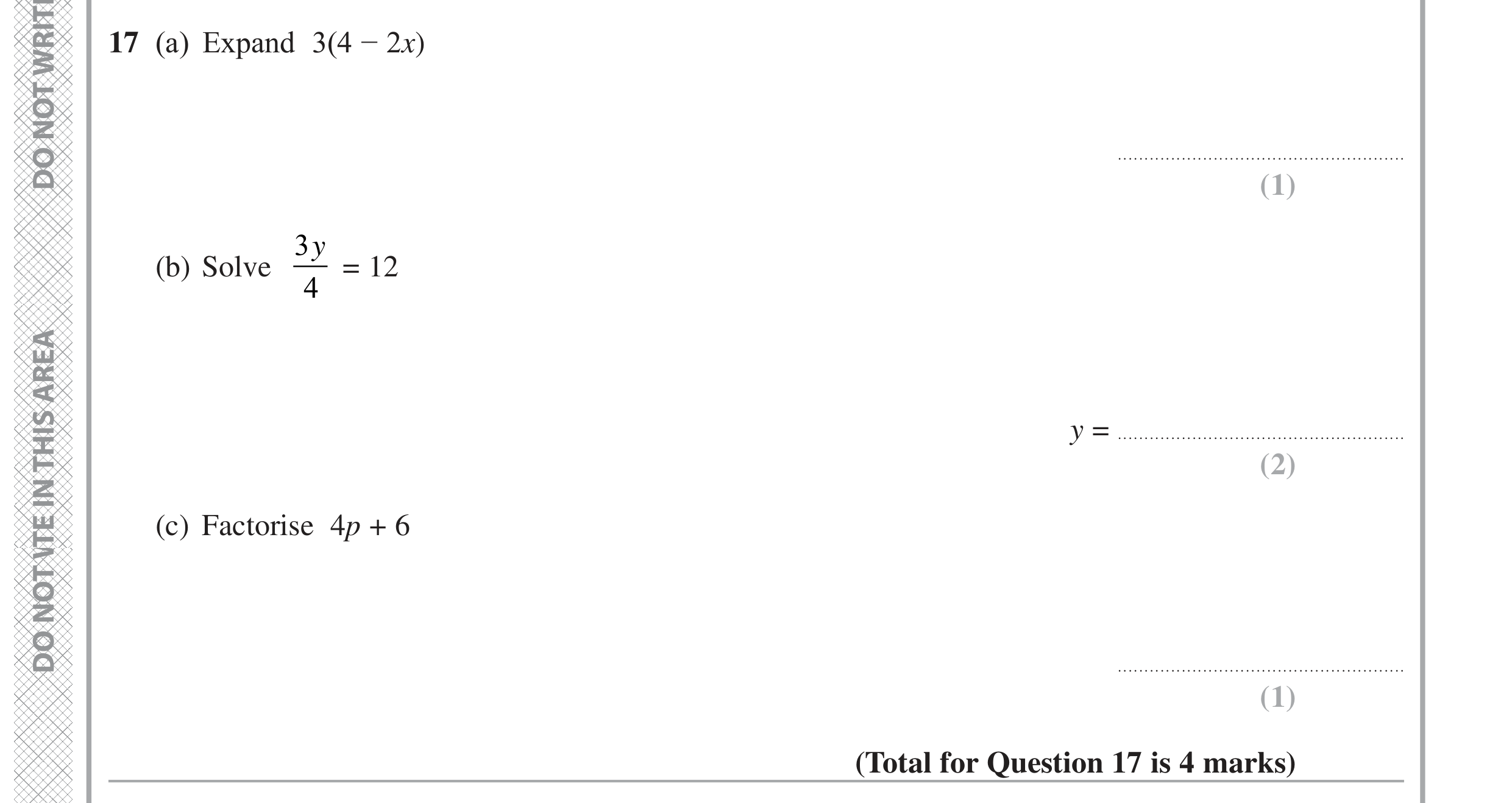 Question 17 — Factorise/Expand/Simplify, Linear Equations — Edexcel GCSE June 2022