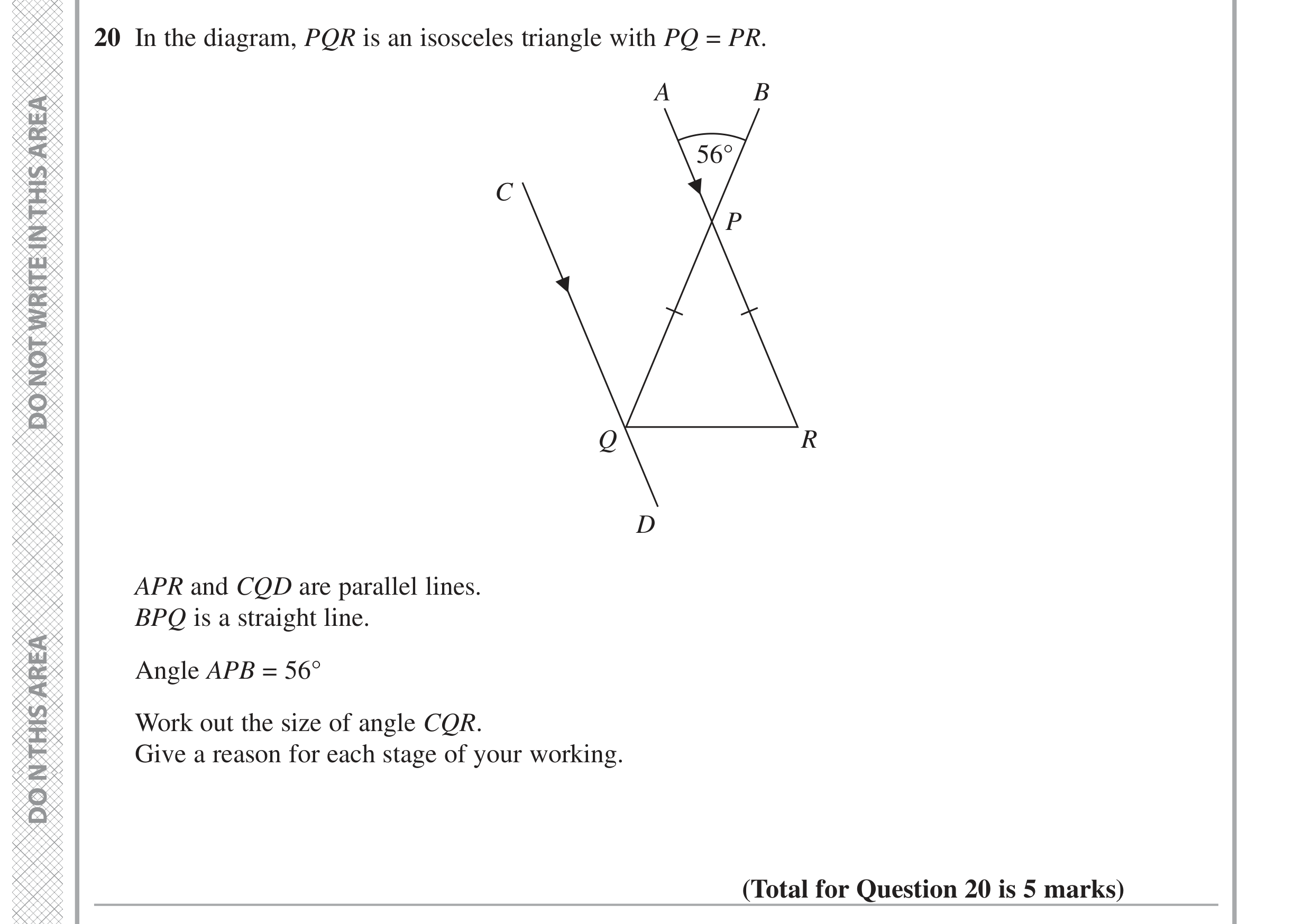 Question 20 — Angles, Angles in Parallel Lines — Edexcel GCSE June 2022