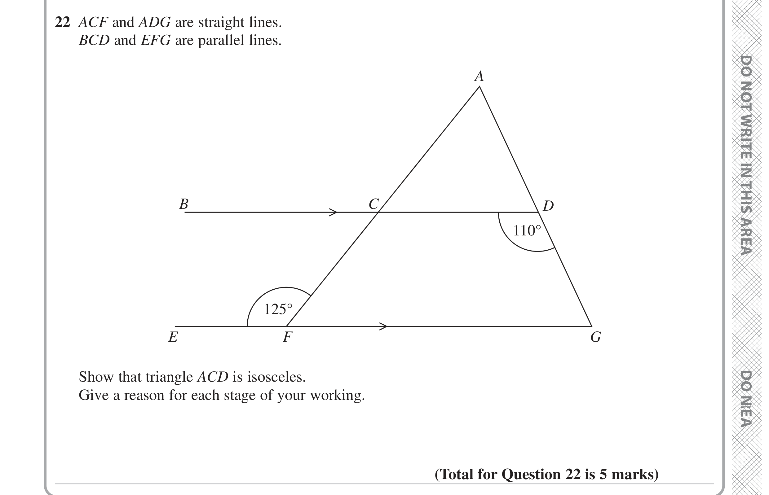 Question 22 — Angles, Angles in Parallel Lines — Edexcel GCSE June 2023