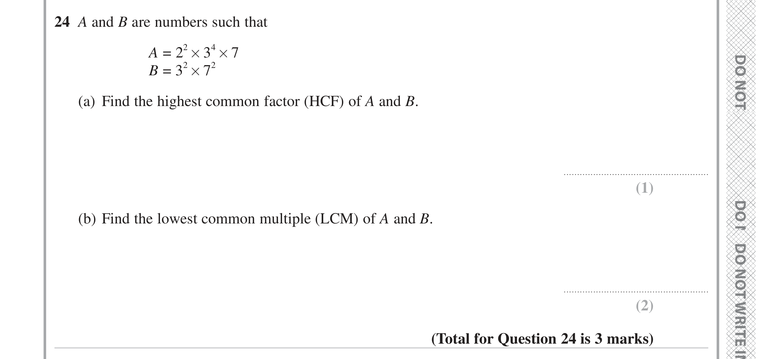 Question 24 — HCF and LCM — Edexcel GCSE June 2023