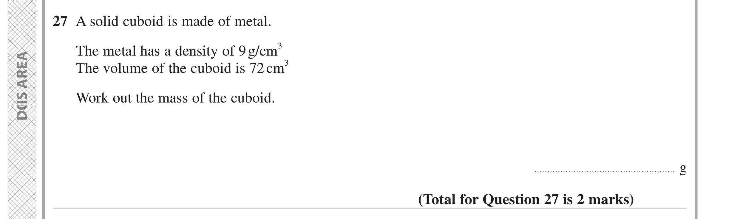 Question 27 — Speed/Distance/Time/Density/Pressure — Edexcel GCSE June 2023