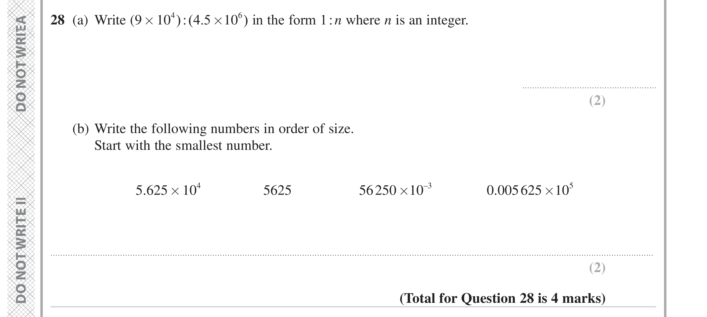 Question 28 — Standard Form, Ratios — Edexcel GCSE June 2023