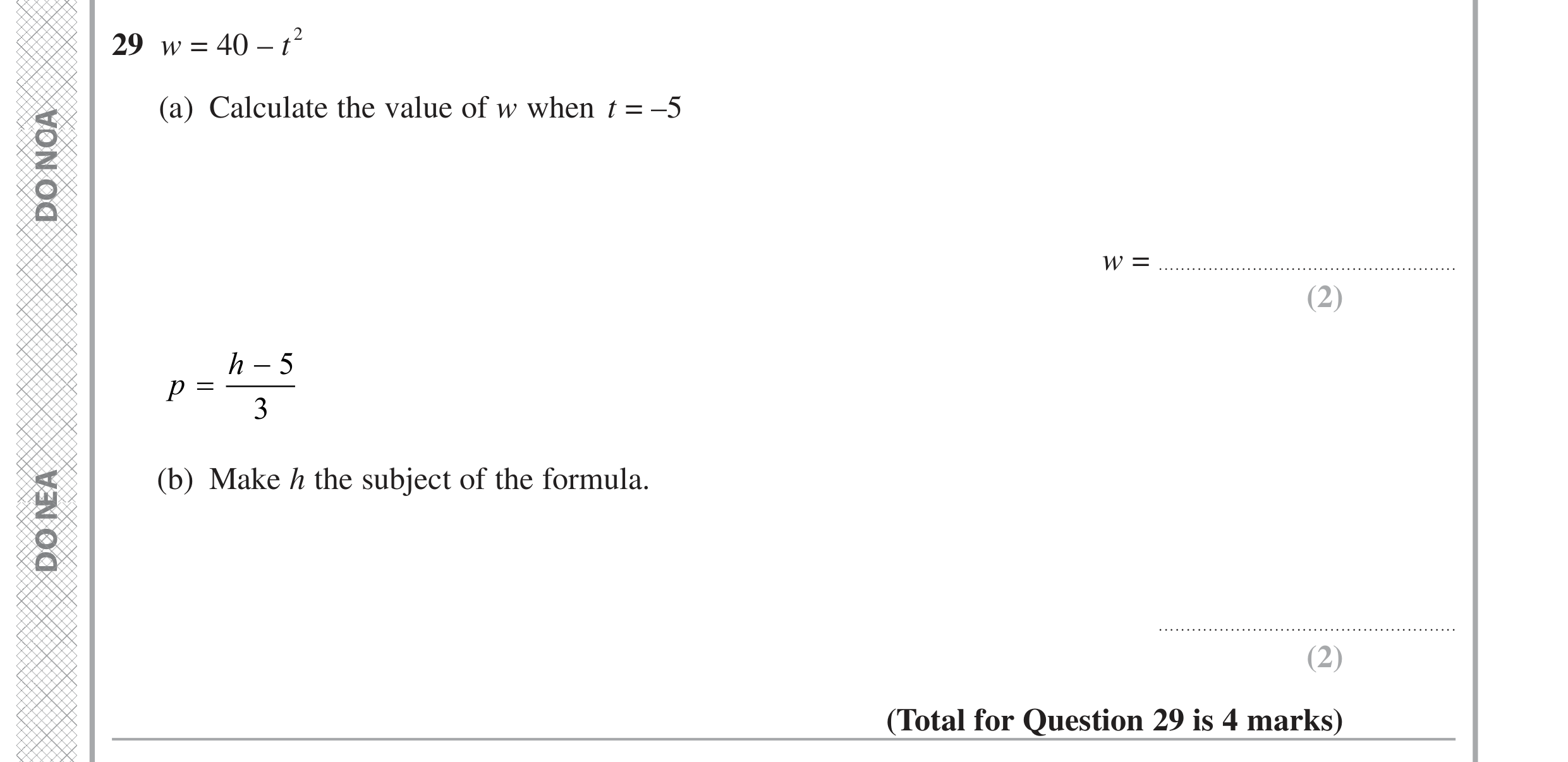 Question 29 — Formulae — Edexcel GCSE June 2024