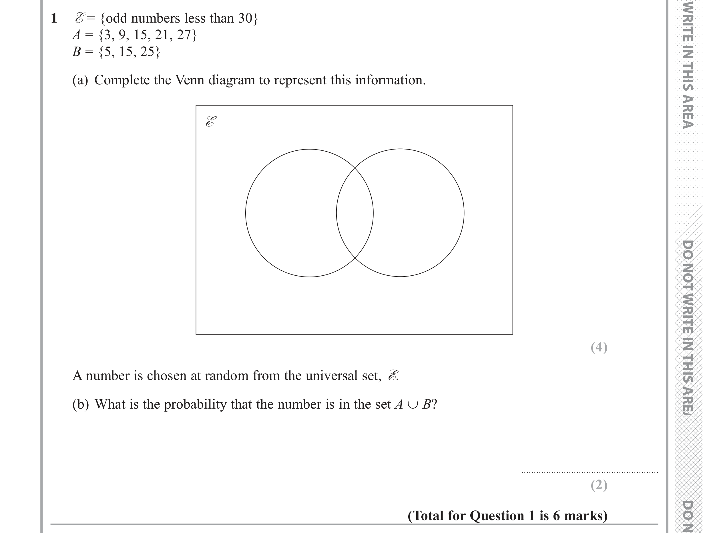 Question 1 — Set Notation, Probability — Edexcel GCSE June 2017
