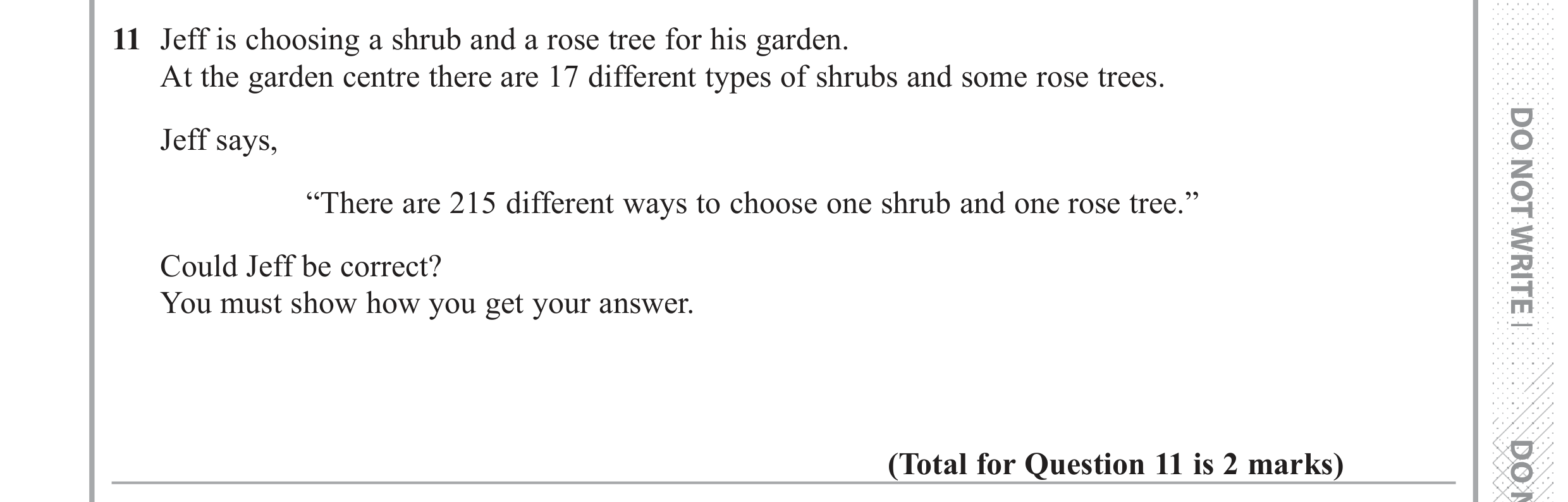 Question 11 — Stray — Edexcel GCSE June 2017
