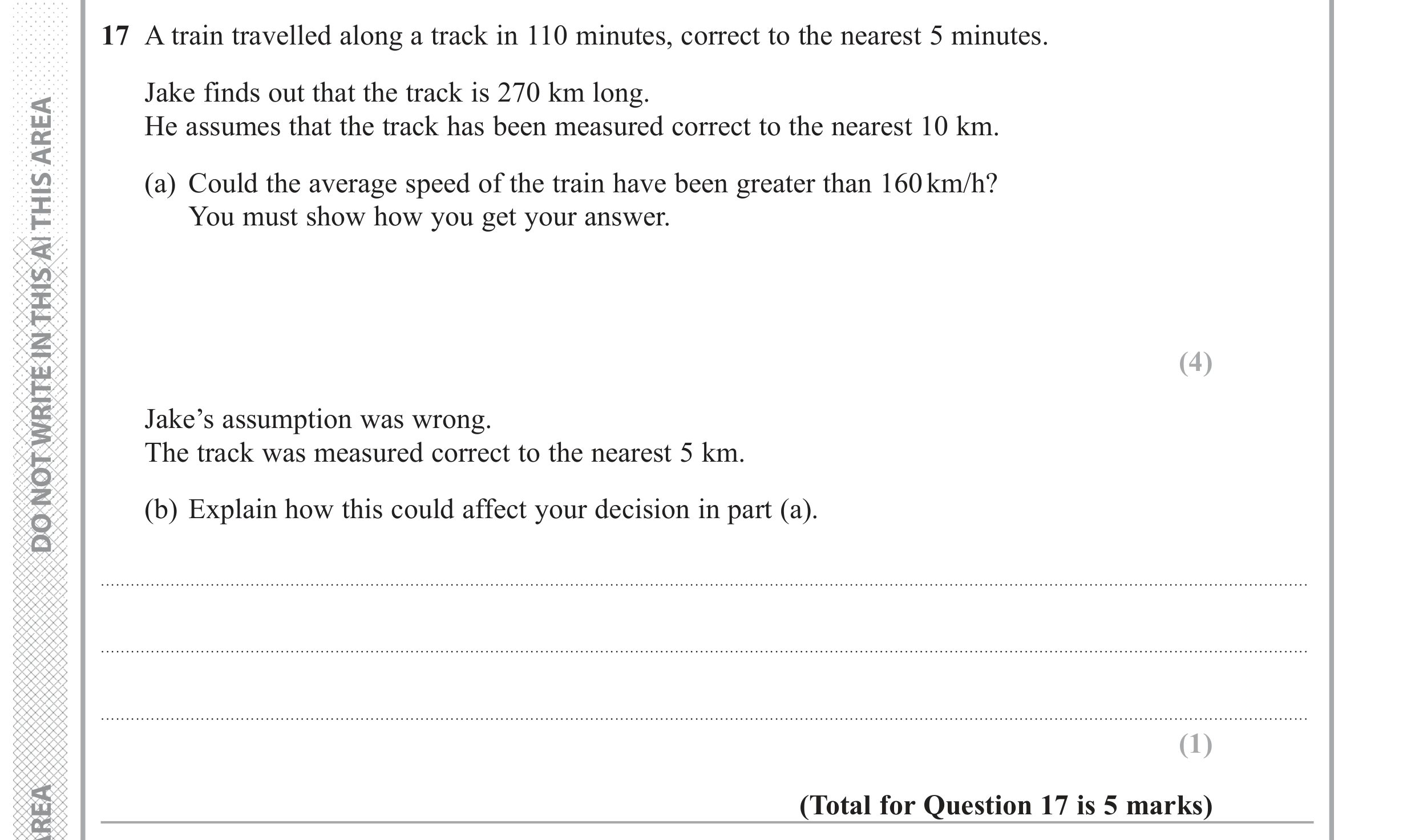 Question 17 — Speed/Distance/Time/Density/Pressure, Stray — Edexcel GCSE June 2017