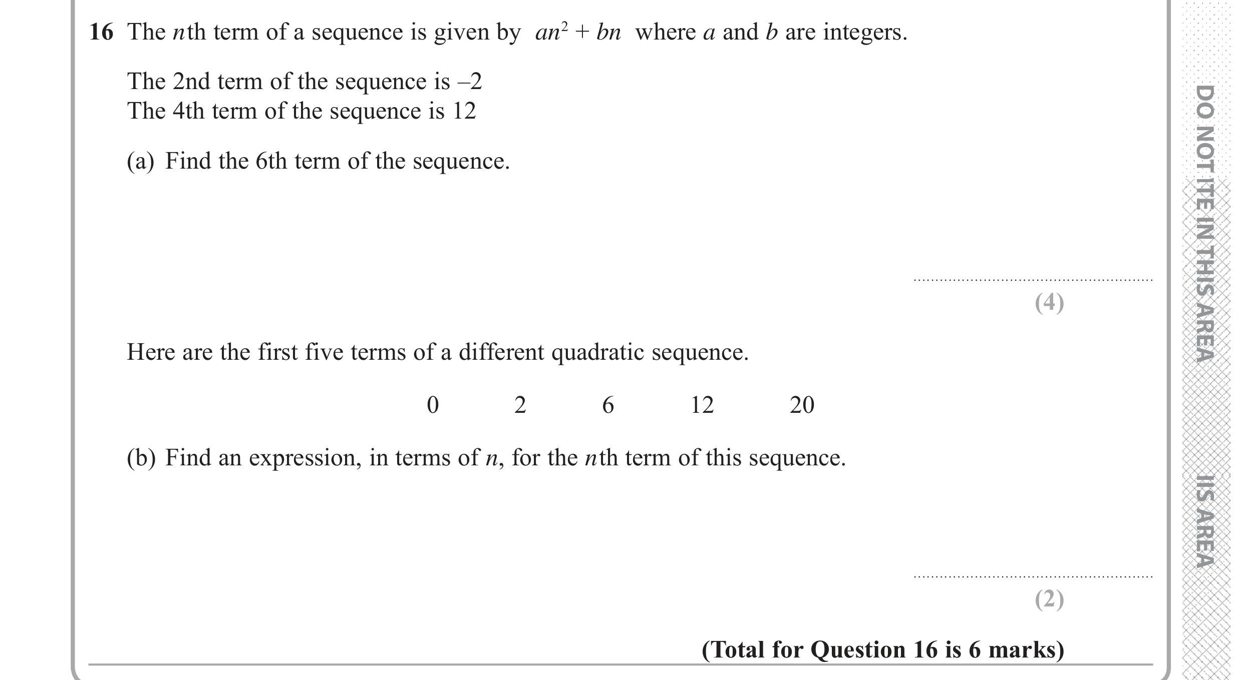 Question 16 — Sequences — Edexcel GCSE June 2018