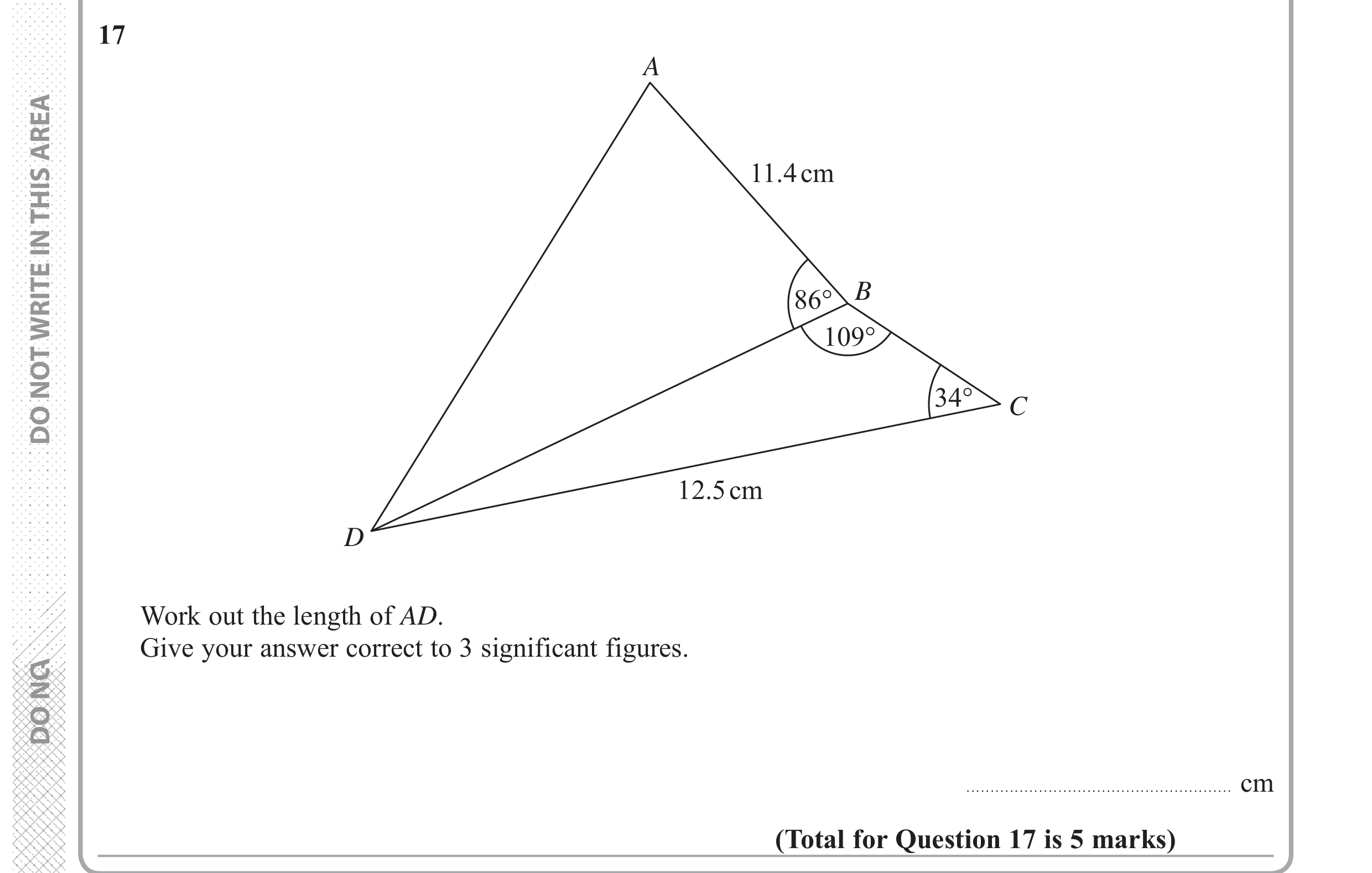 Question 17 — Sine/Cosine Rule — Edexcel GCSE June 2018