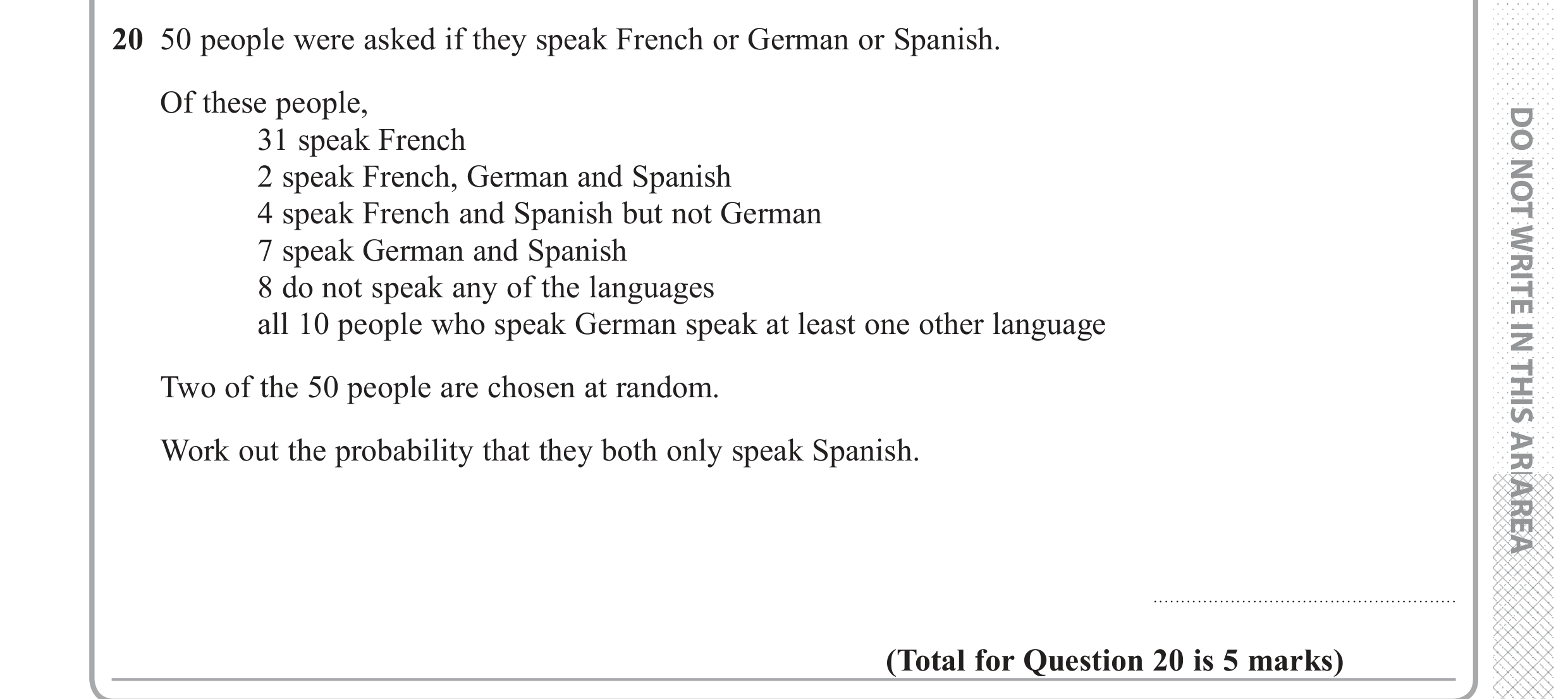 Question 20 — Probability, Venn Diagram — Edexcel GCSE June 2018