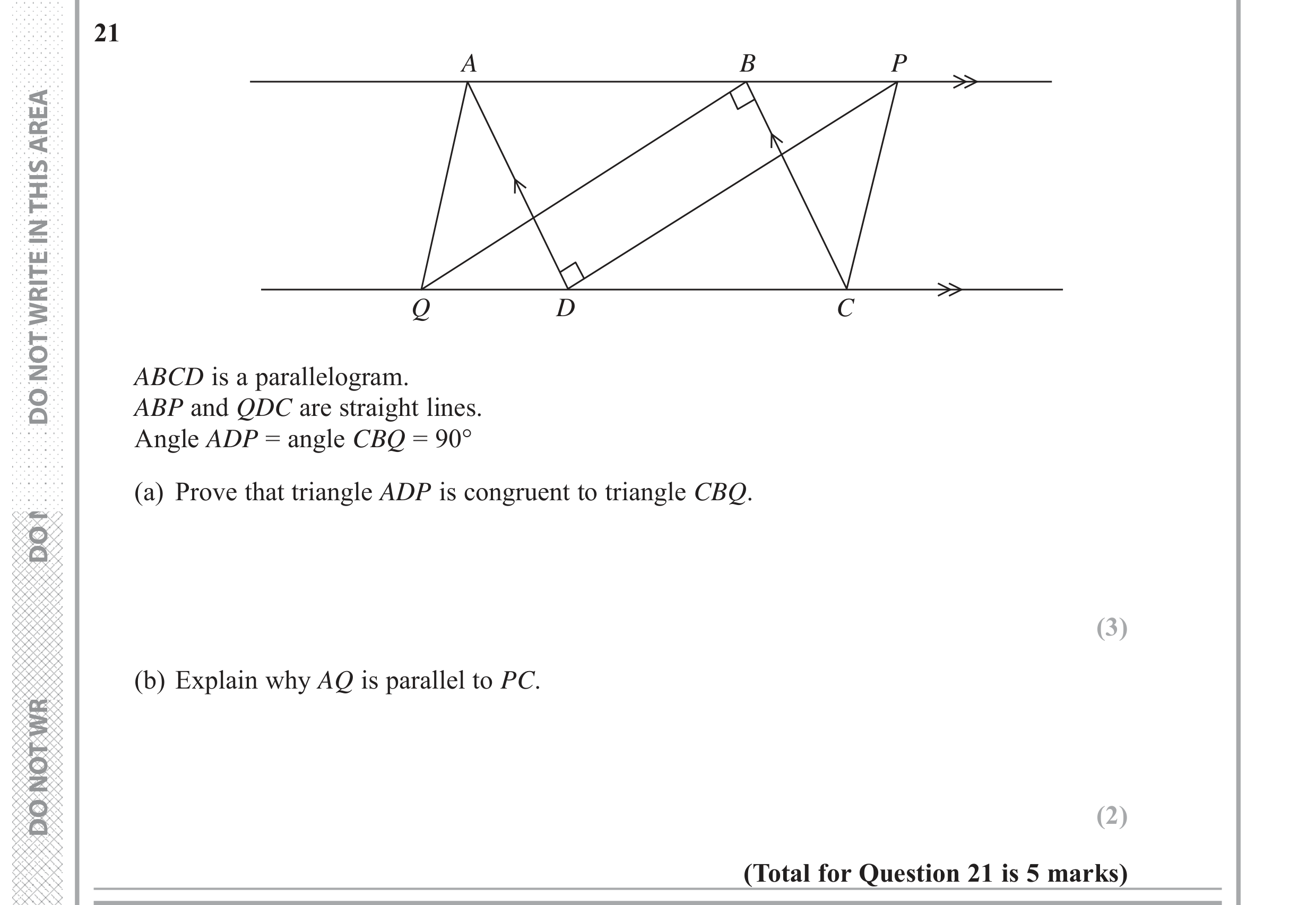 Question 21 — Angles, Angles in Parallel Lines, Stray — Edexcel GCSE June 2018