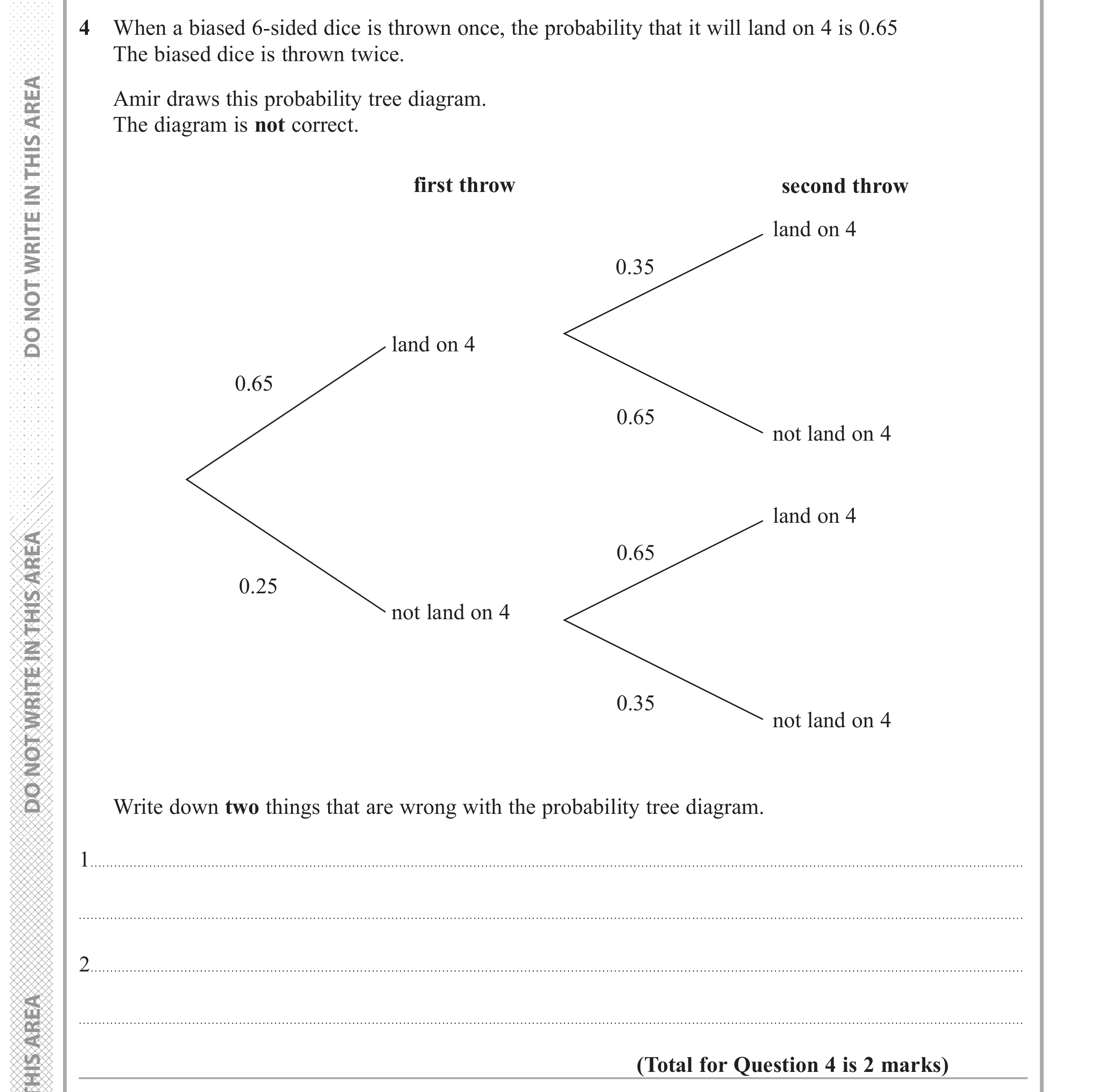 Question 4 — Probability — Edexcel GCSE June 2018