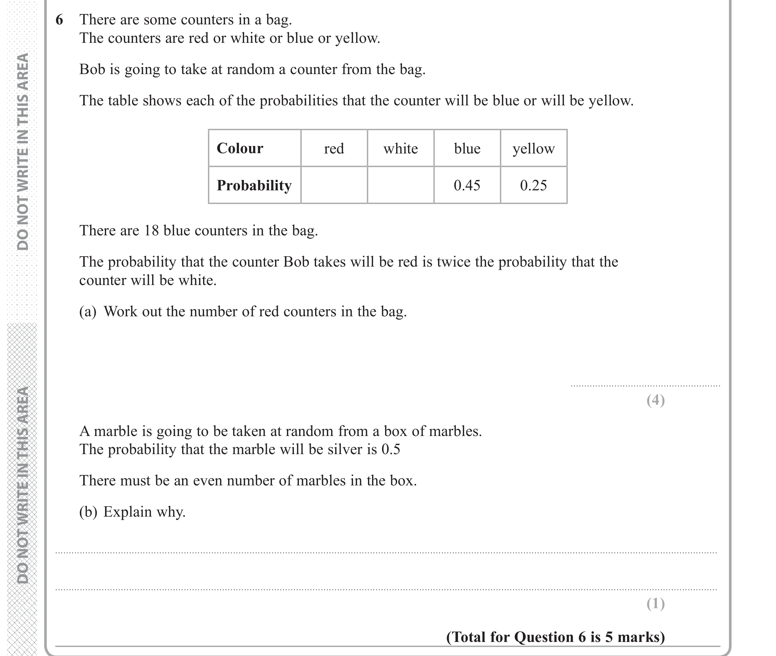 Question 6 — Probability — Edexcel GCSE June 2018