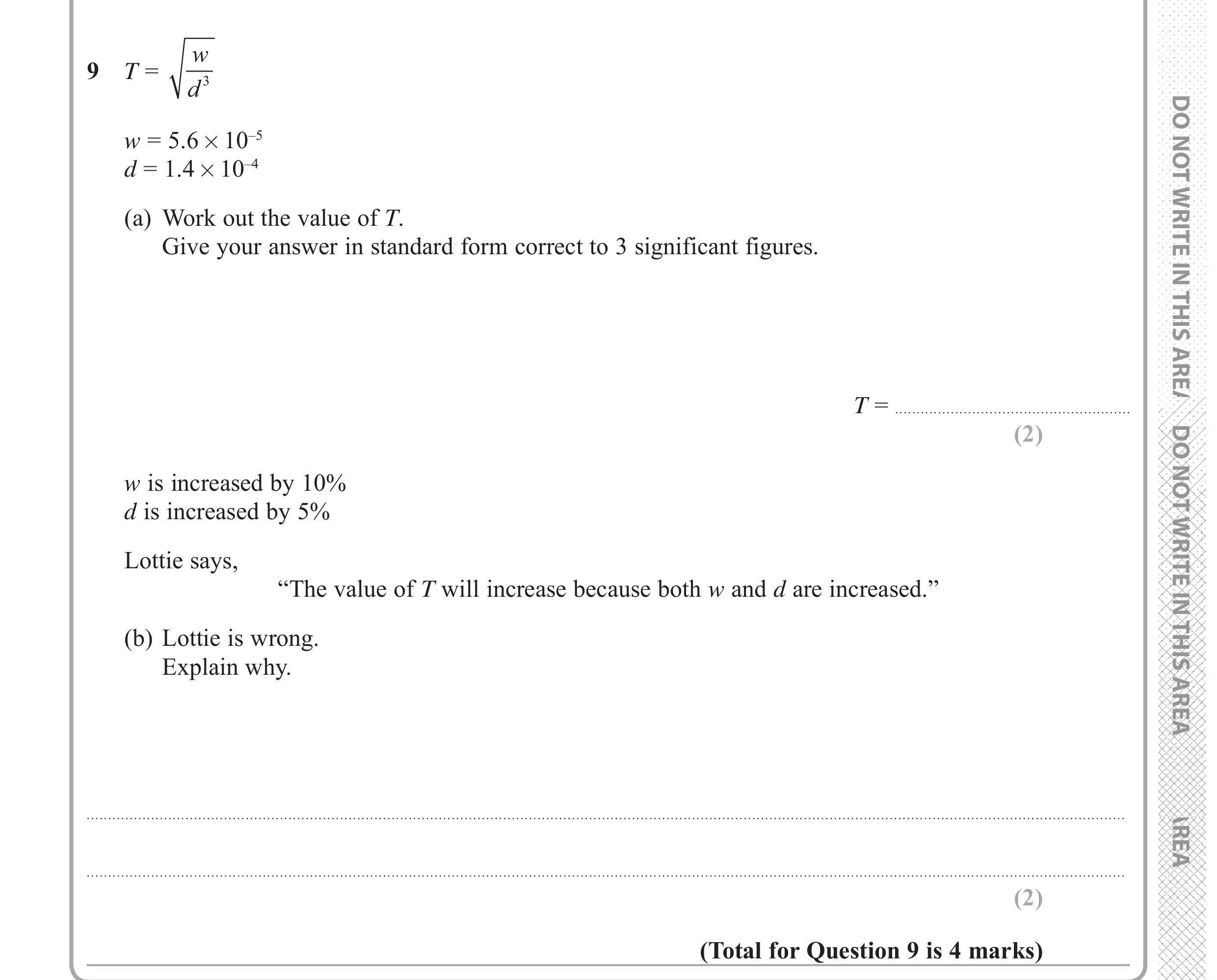 Question 9 — Standard Form, Formulae, Percentages — Edexcel GCSE June 2018