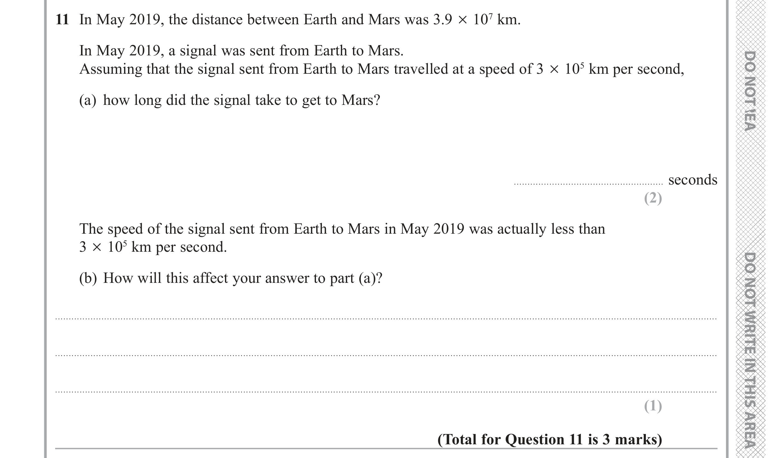 Question 11 — Standard Form, Speed/Distance/Time/Density/Pressure — Edexcel GCSE June 2019