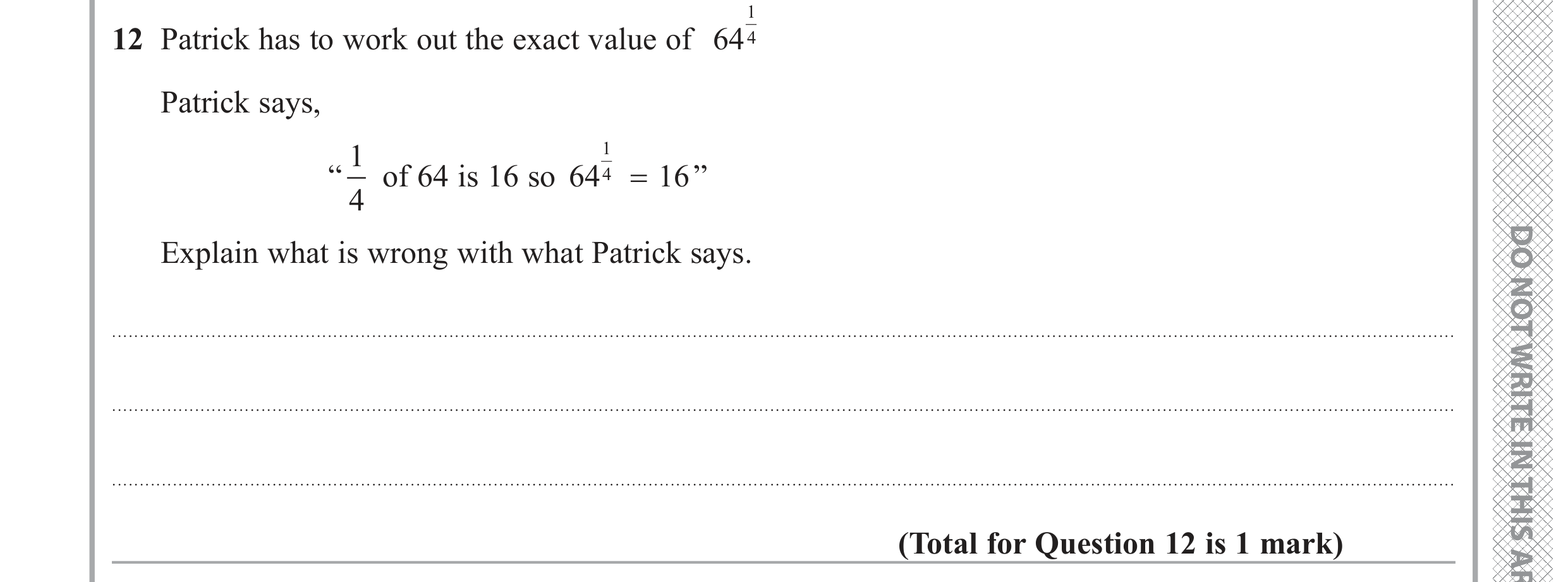Question 12 — Powers — Edexcel GCSE June 2019