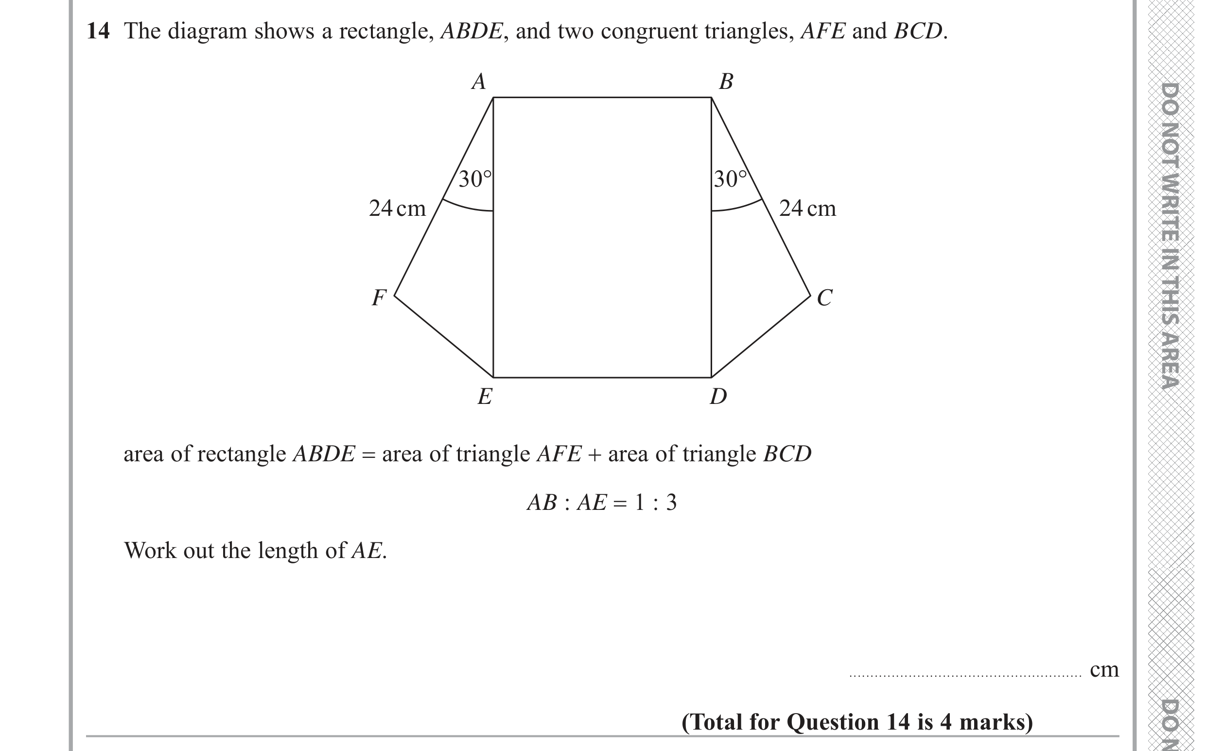 Question 14 — Perimeter and Area, Trigonometry, Ratios, Stray — Edexcel GCSE June 2019