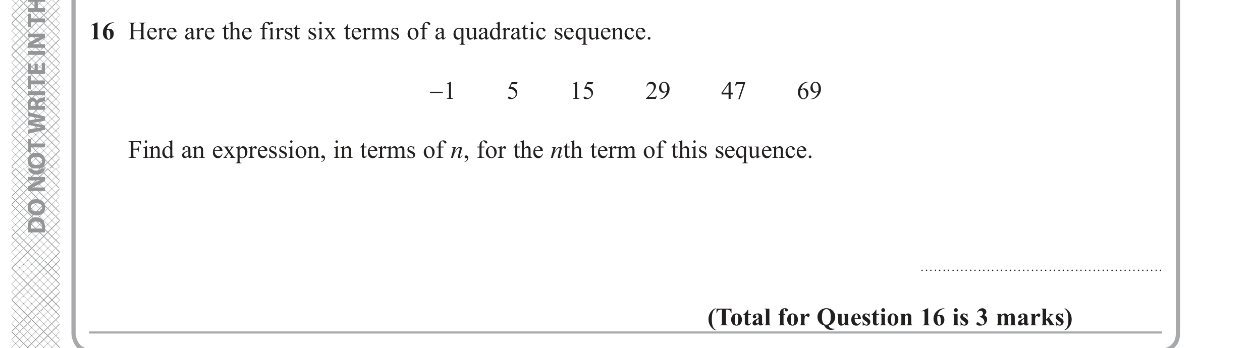 Question 16 — Sequences — Edexcel GCSE June 2019