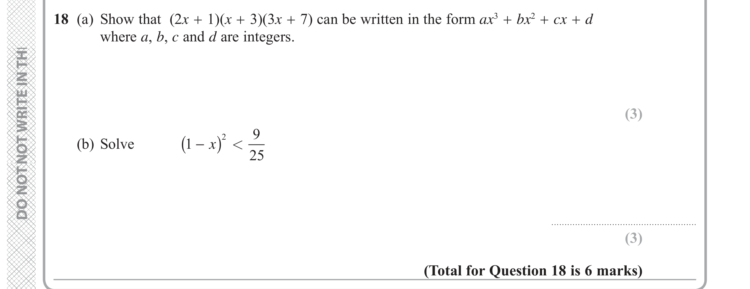 Question 18 — Algebra (Expand/Simplify/Factorise), Inequalities — Edexcel GCSE June 2019