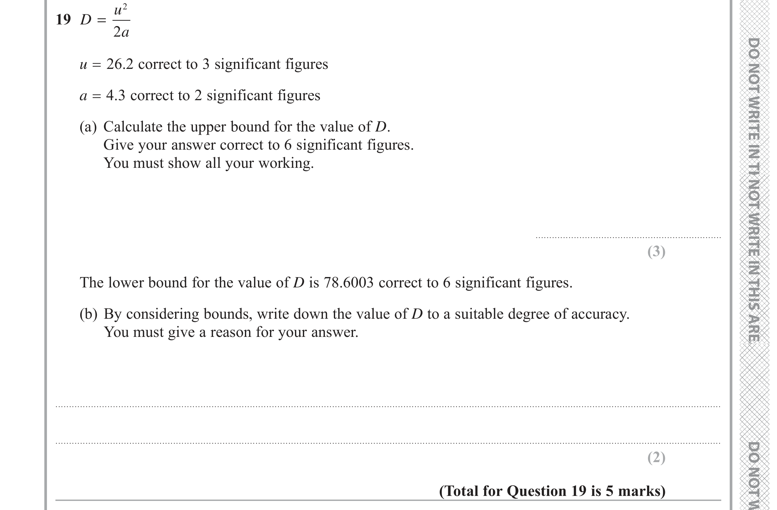 Question 19 — Upper/Lower Bounds — Edexcel GCSE June 2019