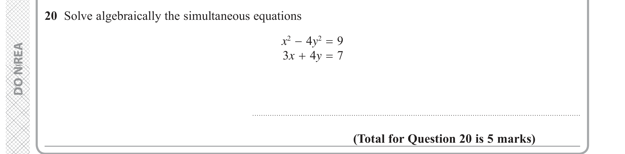 Question 20 — Simultaneous Equations — Edexcel GCSE June 2019