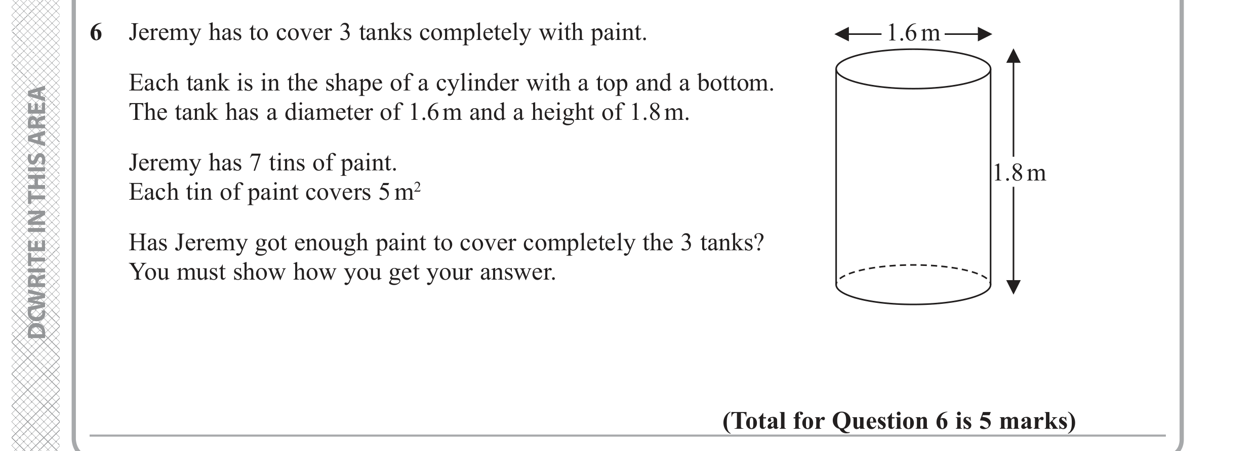 Question 6 — Surface Area — Edexcel GCSE June 2019