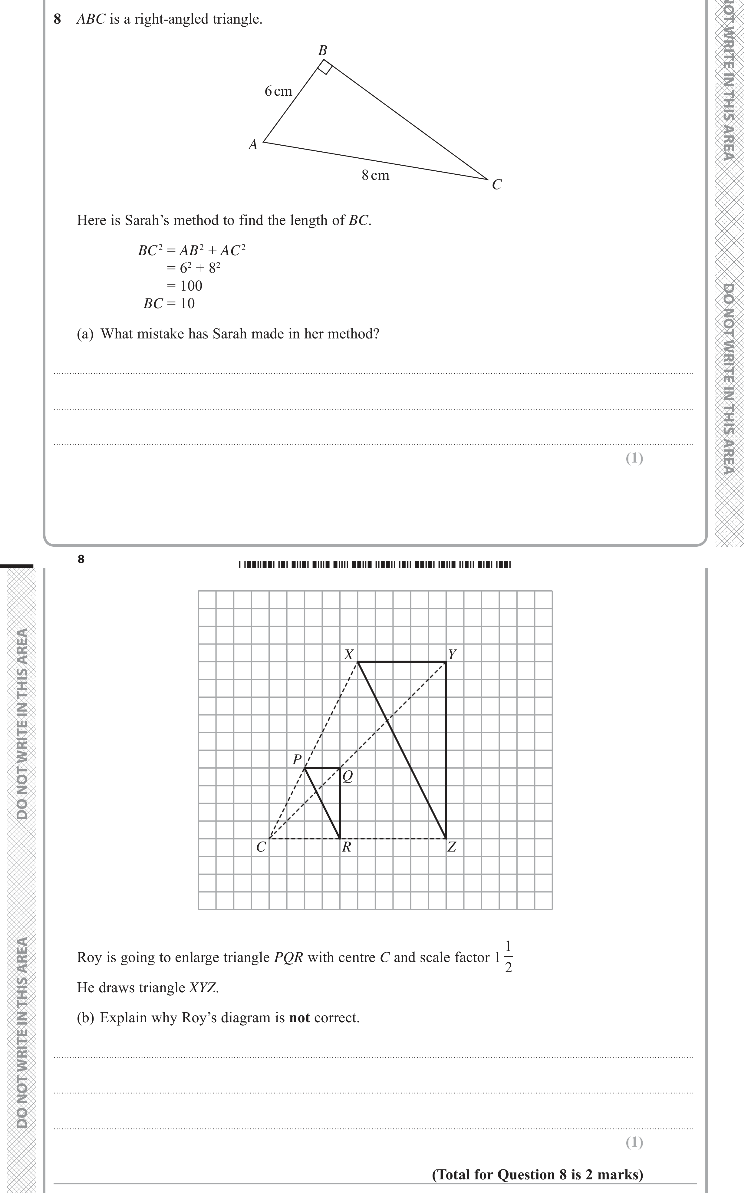 Question 8 — Pythagoras, Rotations/Reflections/Translations/Enlargements — Edexcel GCSE June 2019
