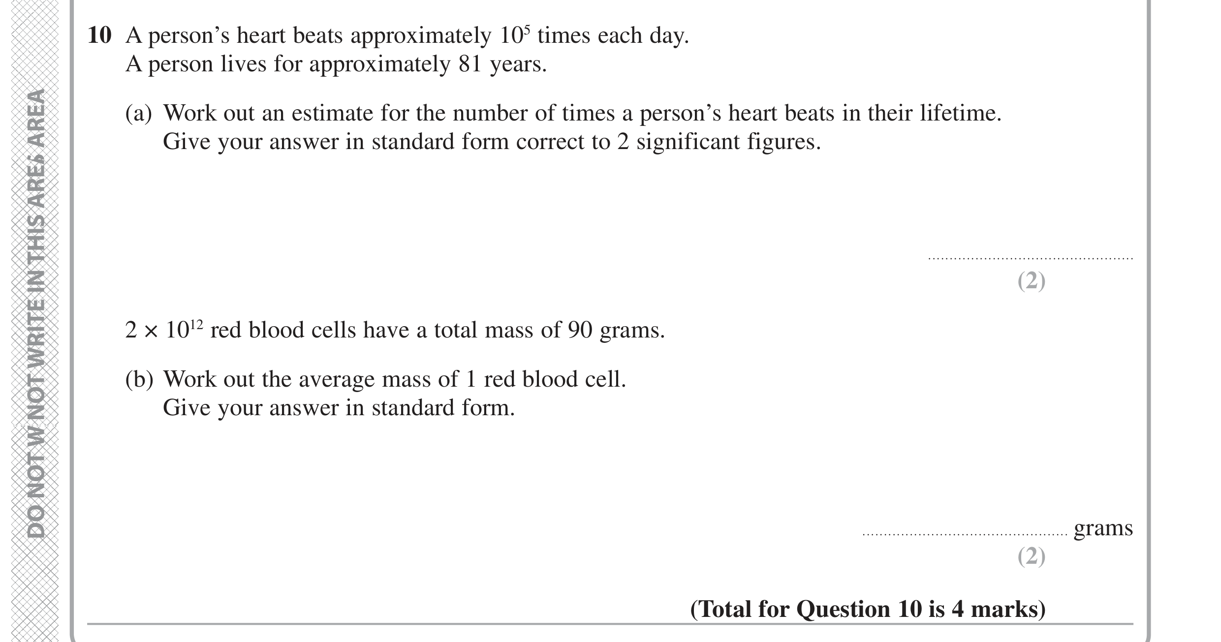 Question 10 — Standard Form, Estimations — Edexcel GCSE June 2020