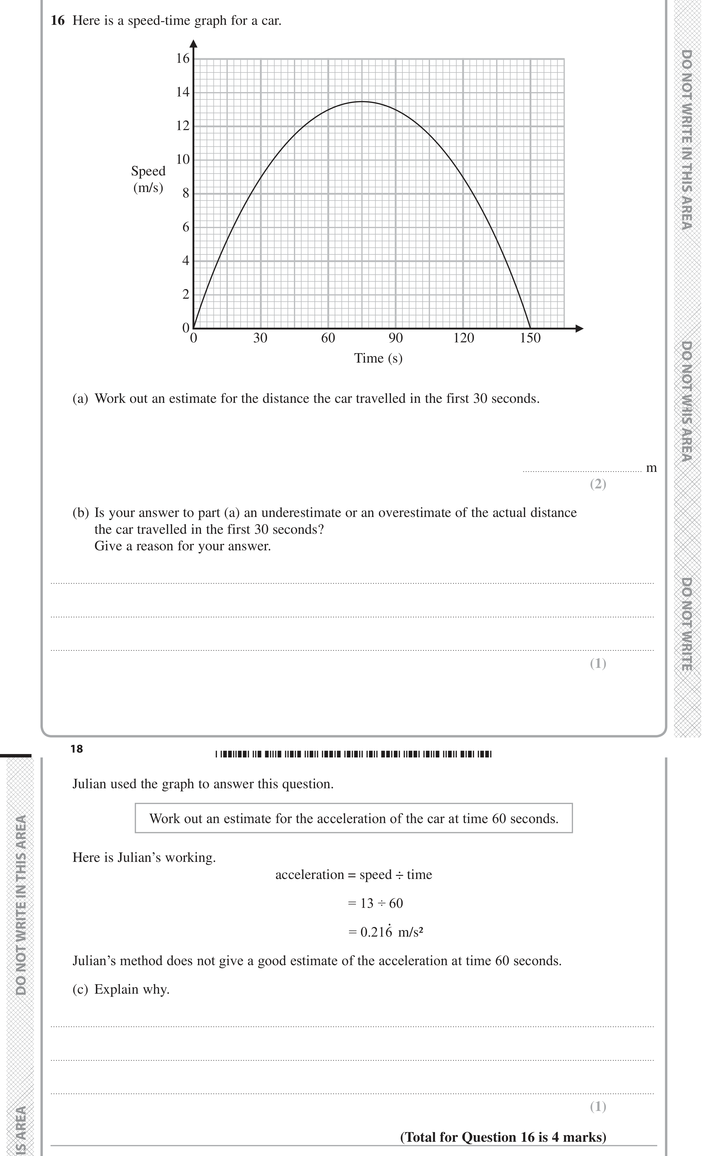 Question 16 — Speed Time Graph, Estimations, Graphs — Edexcel GCSE June 2020