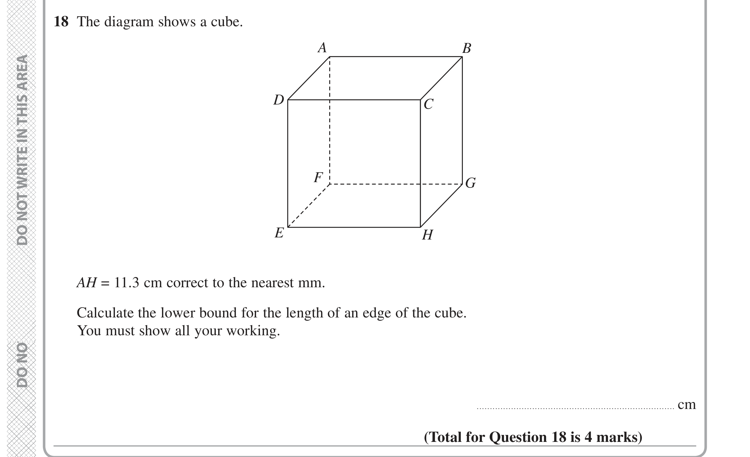 Question 18 — Upper/Lower Bounds, Pythagoras, 3D Pythagoras — Edexcel GCSE June 2020