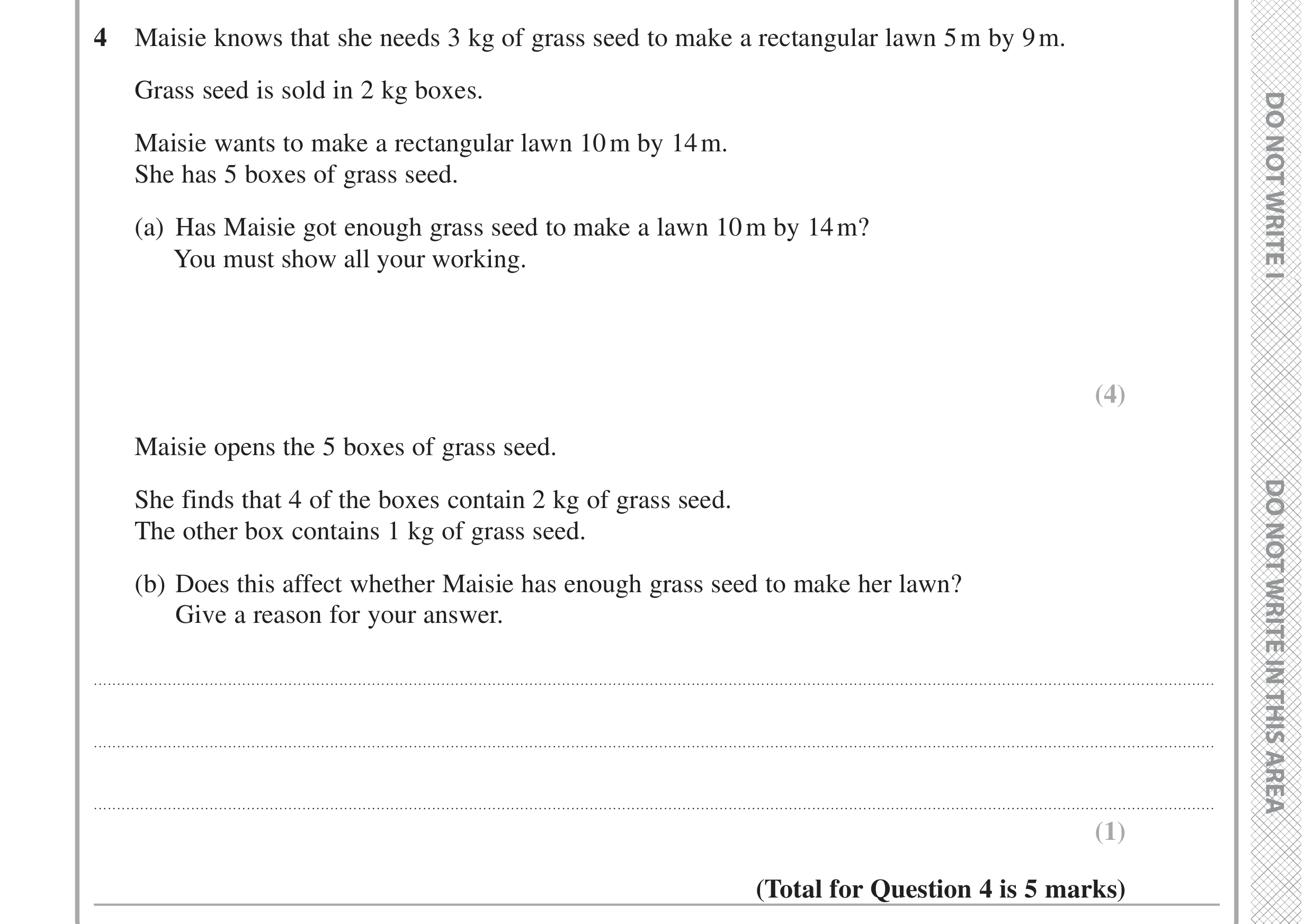 Question 4 — Perimeter and Area, Ratios — Edexcel GCSE June 2020