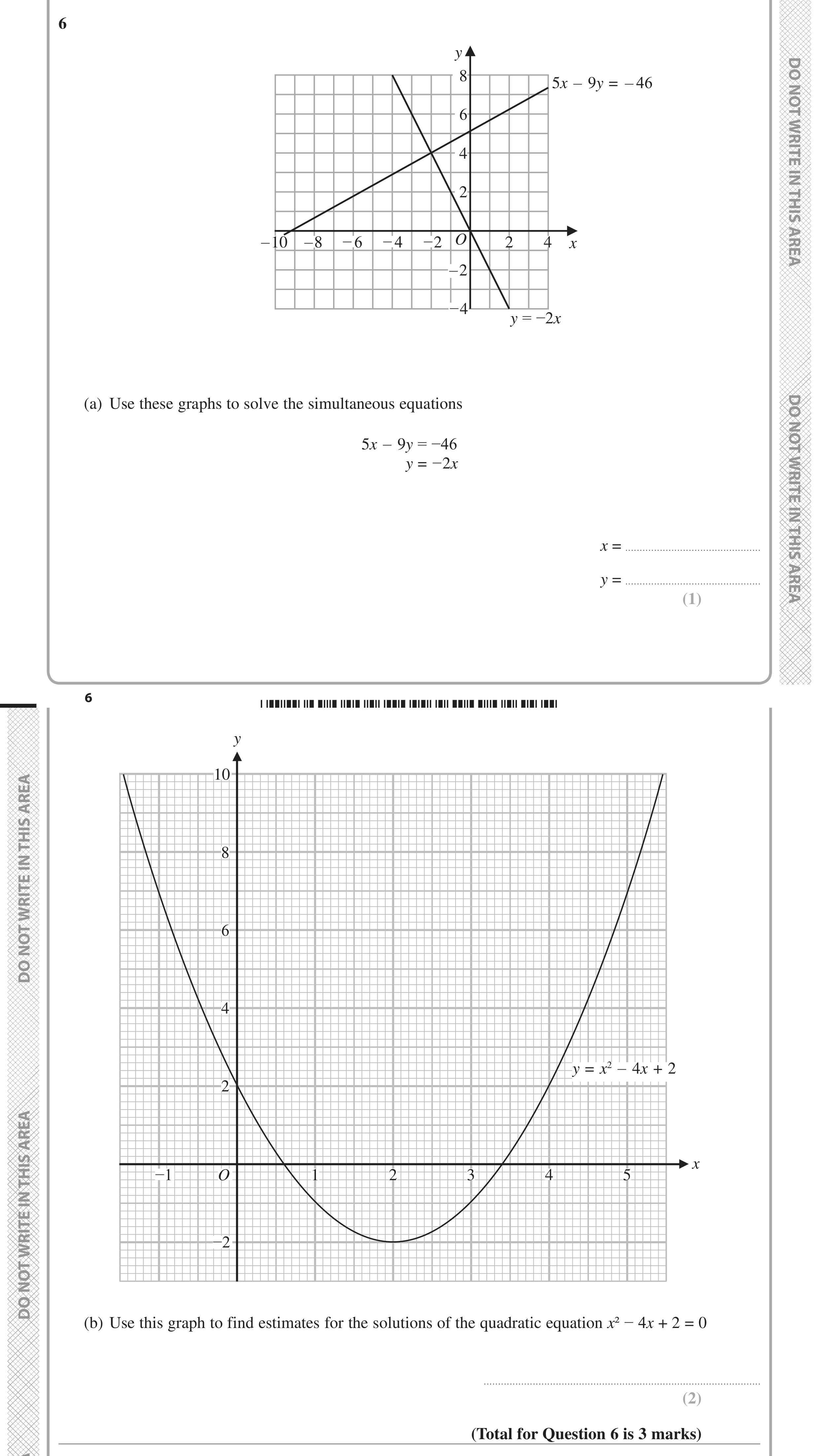 Question 6 — Simultaneous Equations, Graphs — Edexcel GCSE June 2020