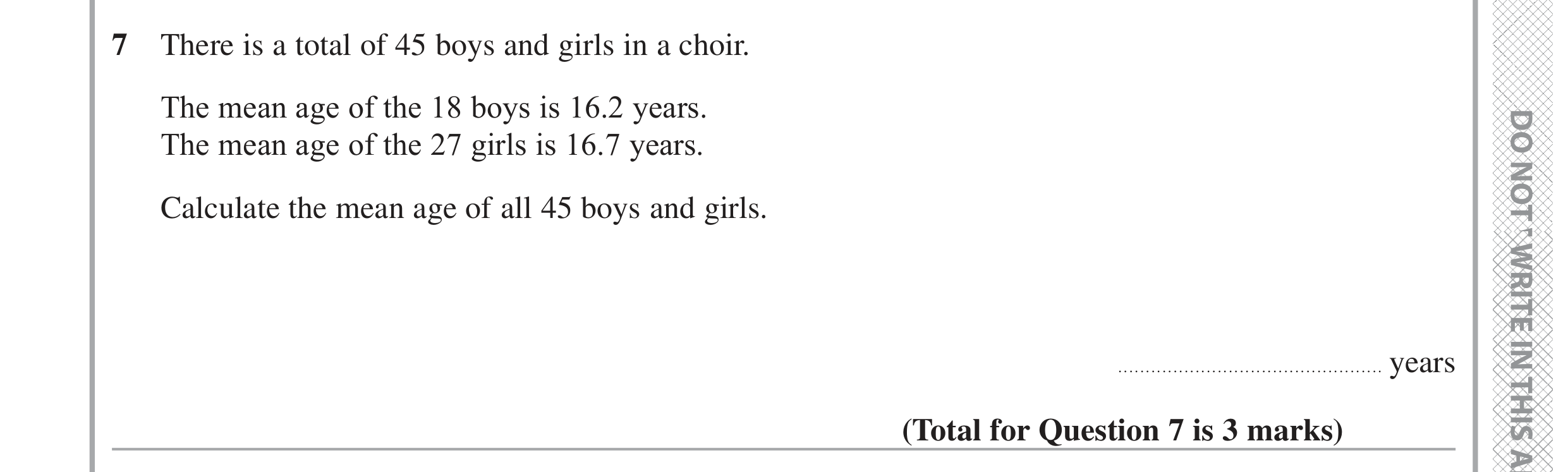Question 7 — Mean/Median/Mode/Range — Edexcel GCSE June 2020