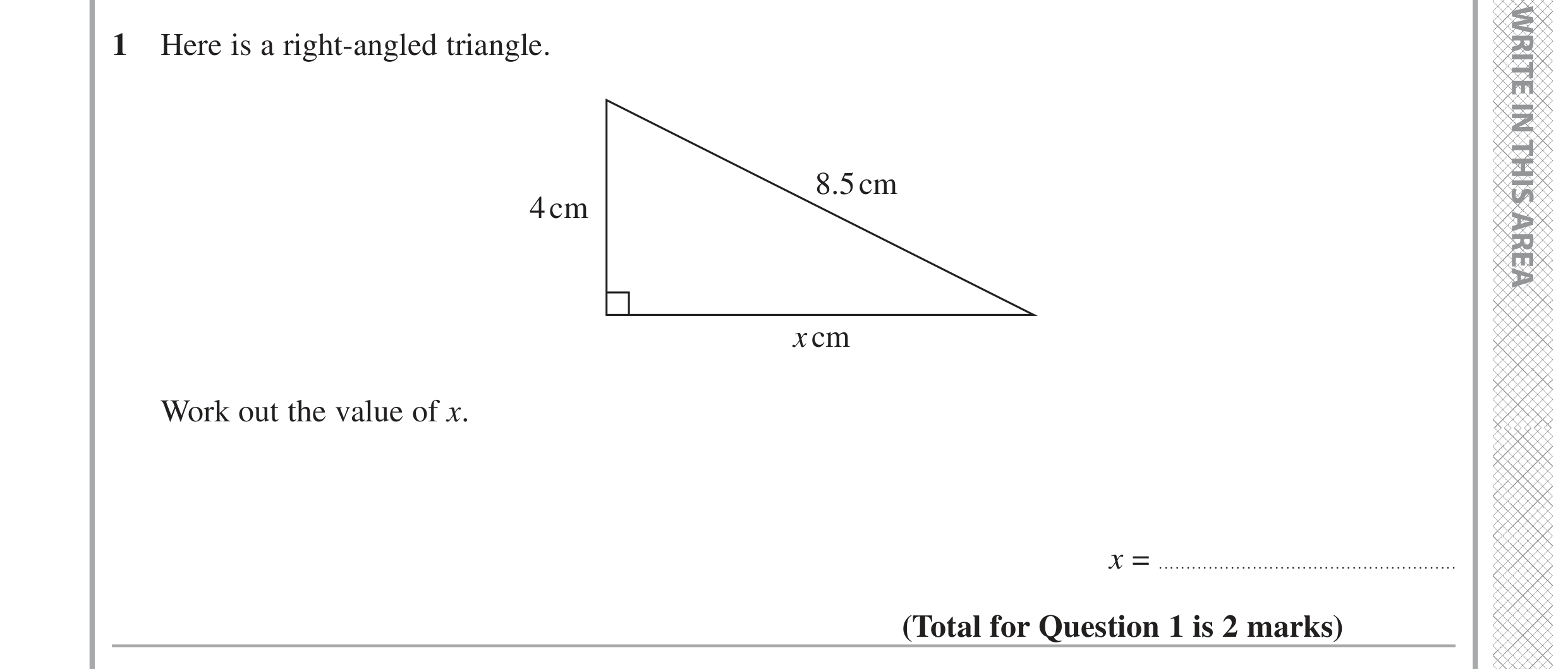 Question 1 — Pythagoras — Edexcel GCSE June 2022