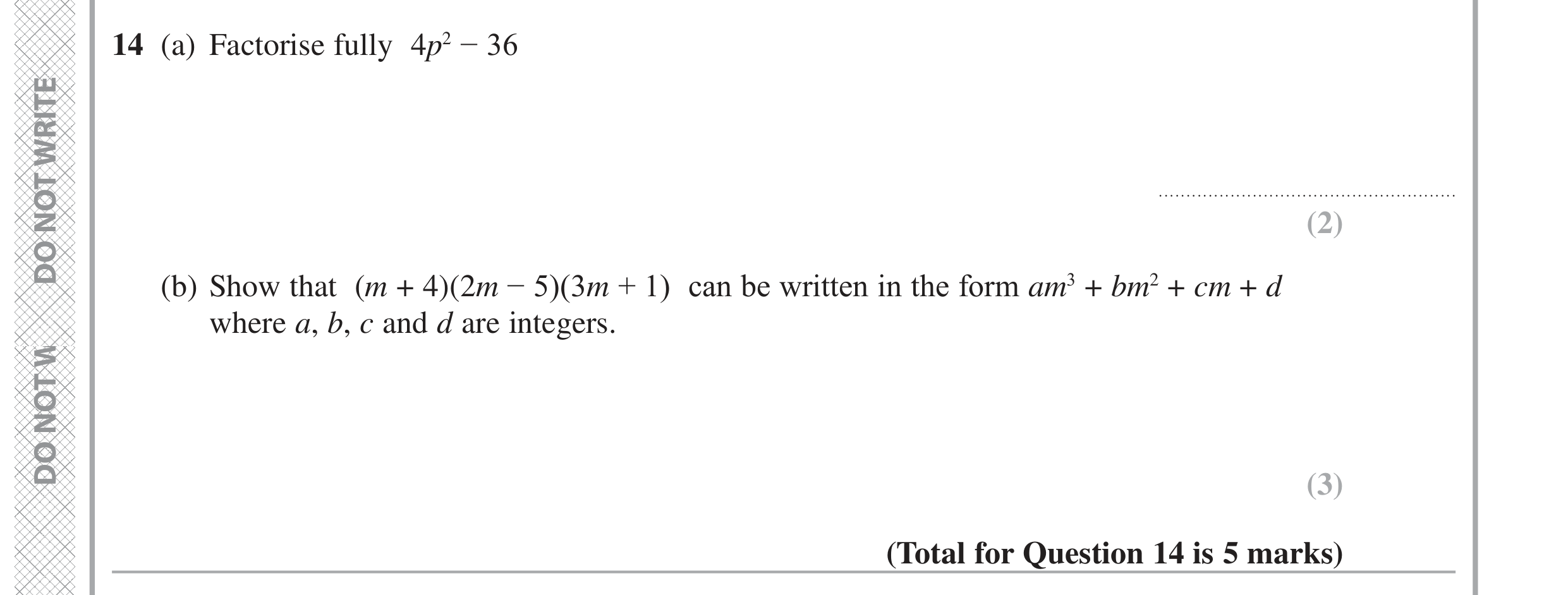 Question 14 — Algebra (Expand/Simplify/Factorise) — Edexcel GCSE June 2022