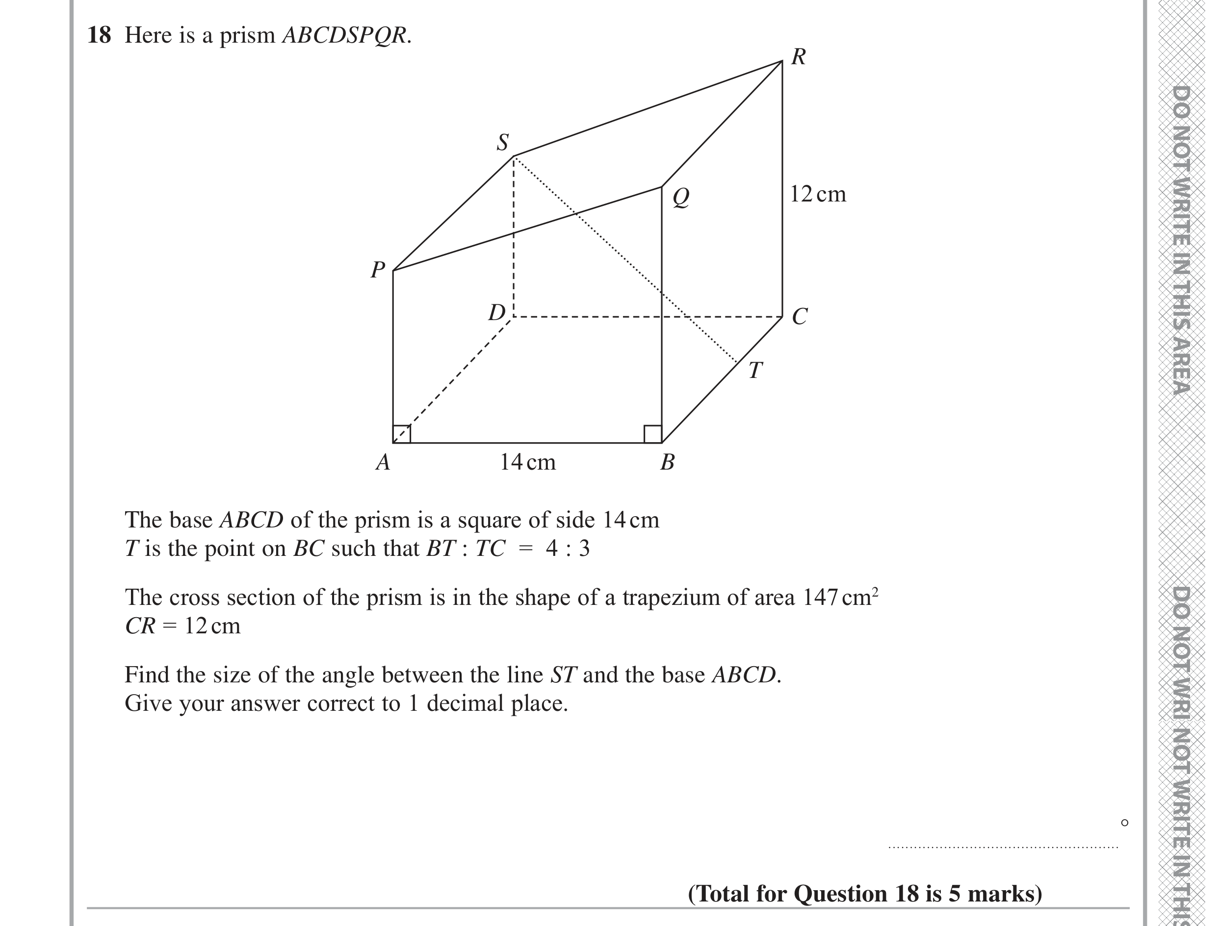 Question 18 — Perimeter and Area, Ratios, 3D Pythagoras — Edexcel GCSE June 2022