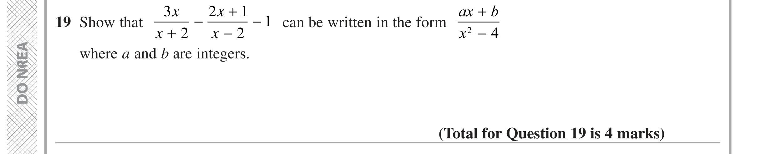 Question 19 — Algebra Fractions — Edexcel GCSE June 2022