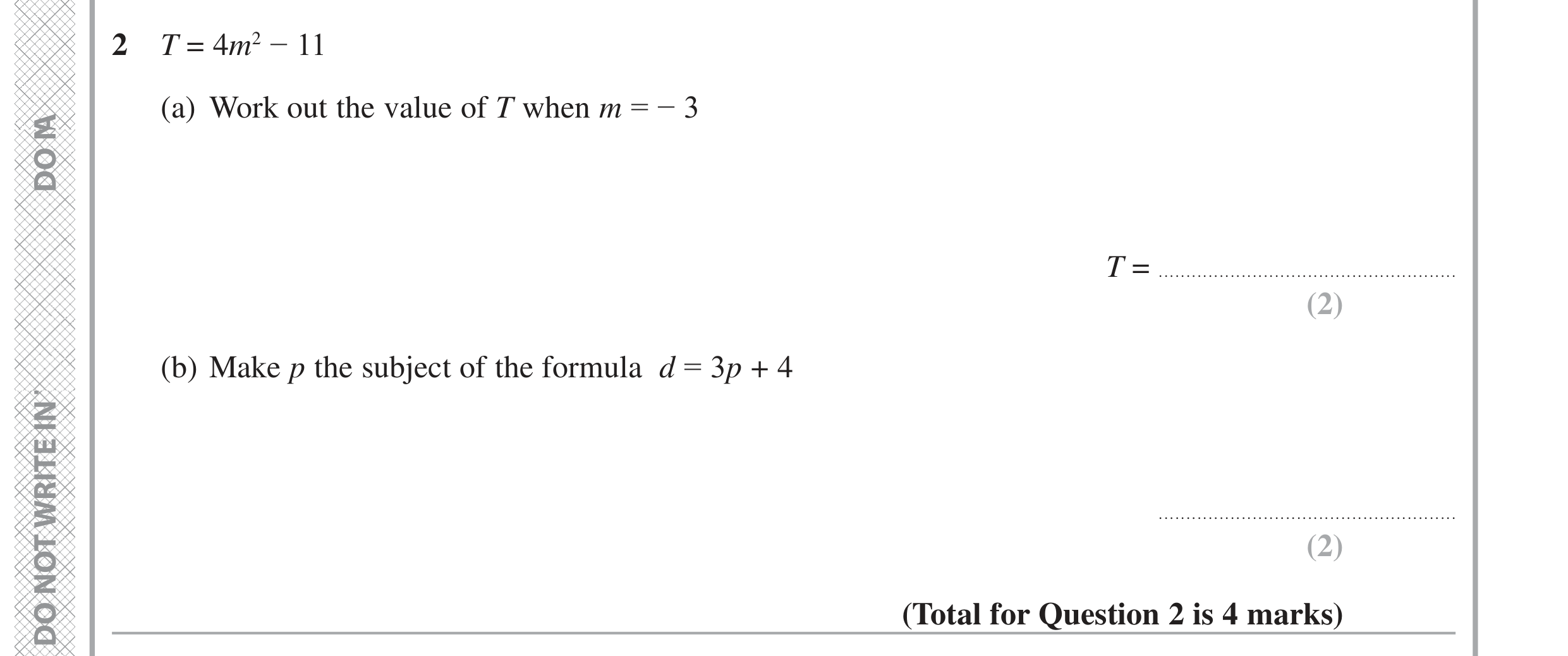 Question 2 — Formulae — Edexcel GCSE June 2022