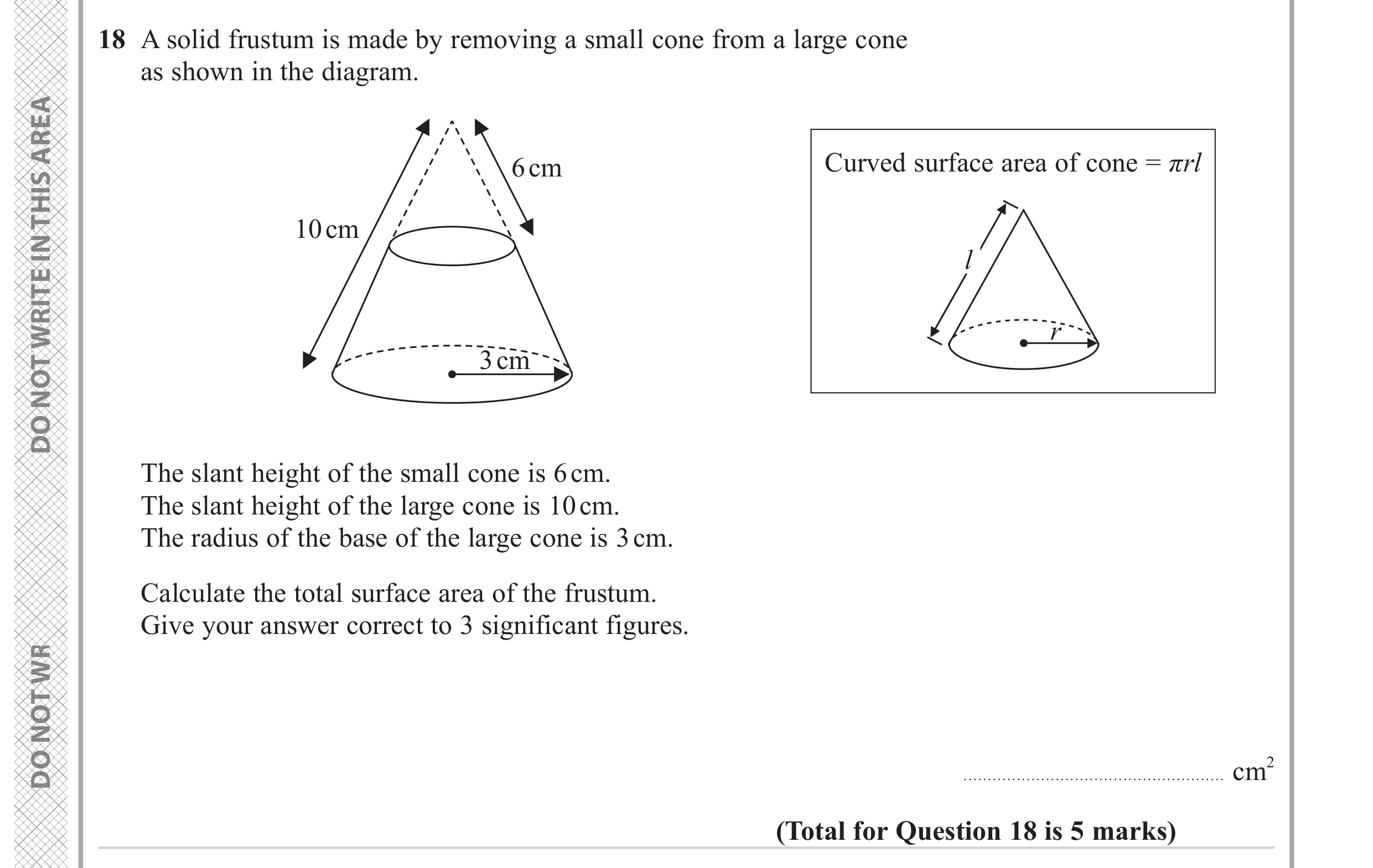 Question 18 — 3D Shapes and Volume, Surface Area and Volume — Edexcel GCSE June 2023